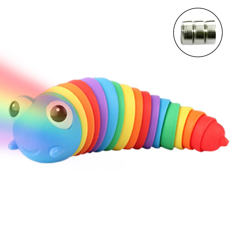 3D Sensory Caterpillar Fidget Toy with LED Lights - Stress Relief & Relaxation for Kids, Easter Basket Stuffers, Birthday Gifts - Fun Sensory Play for Home, School & Travel (Blue)