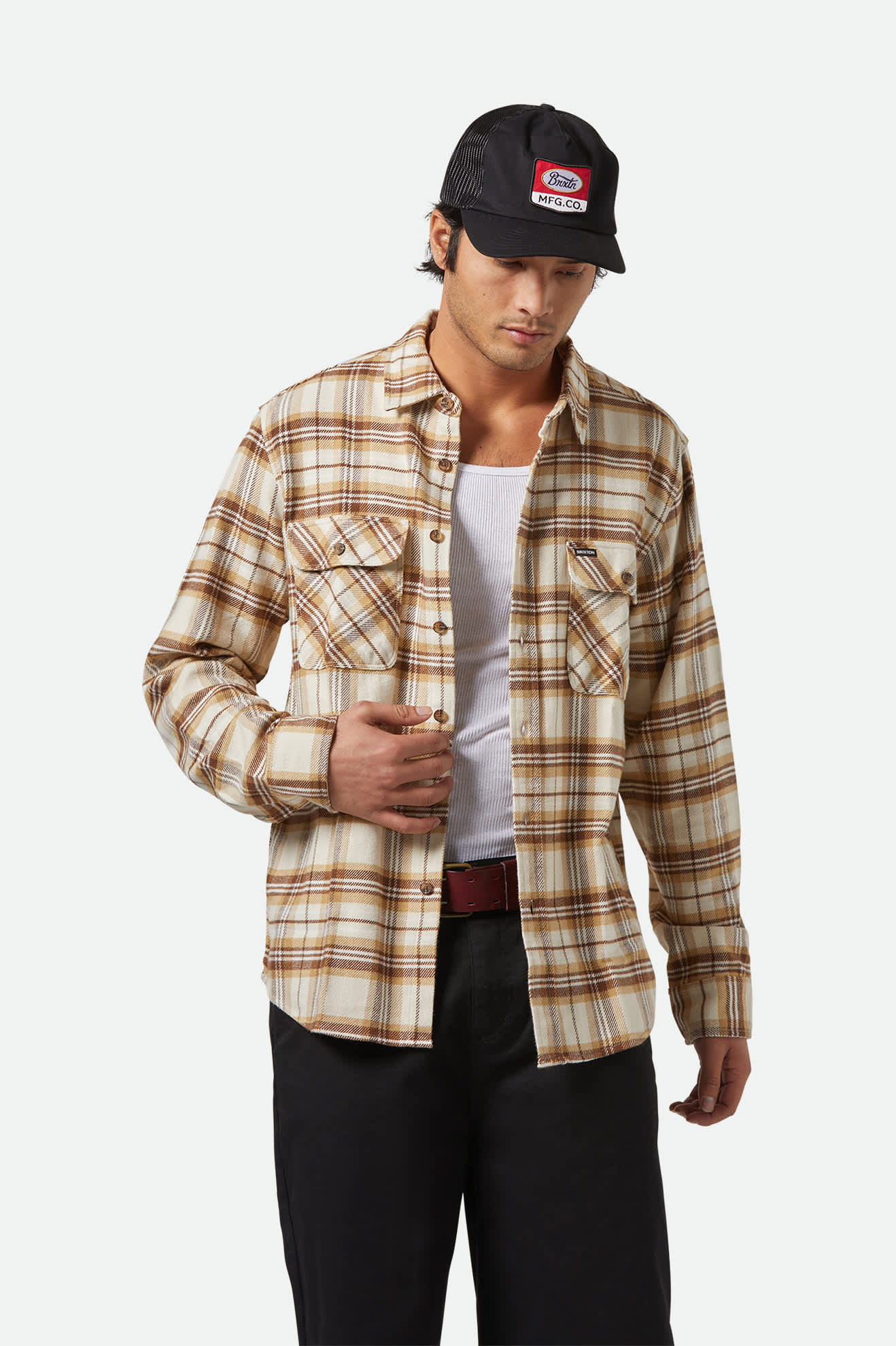 Bowery Long Sleeve Flannel Shirt - Whitecap, Sand, Pinecone Brown Colors | Cozy & Stylish for Fall & Winter Outdoors, Camping, and Casual Wear