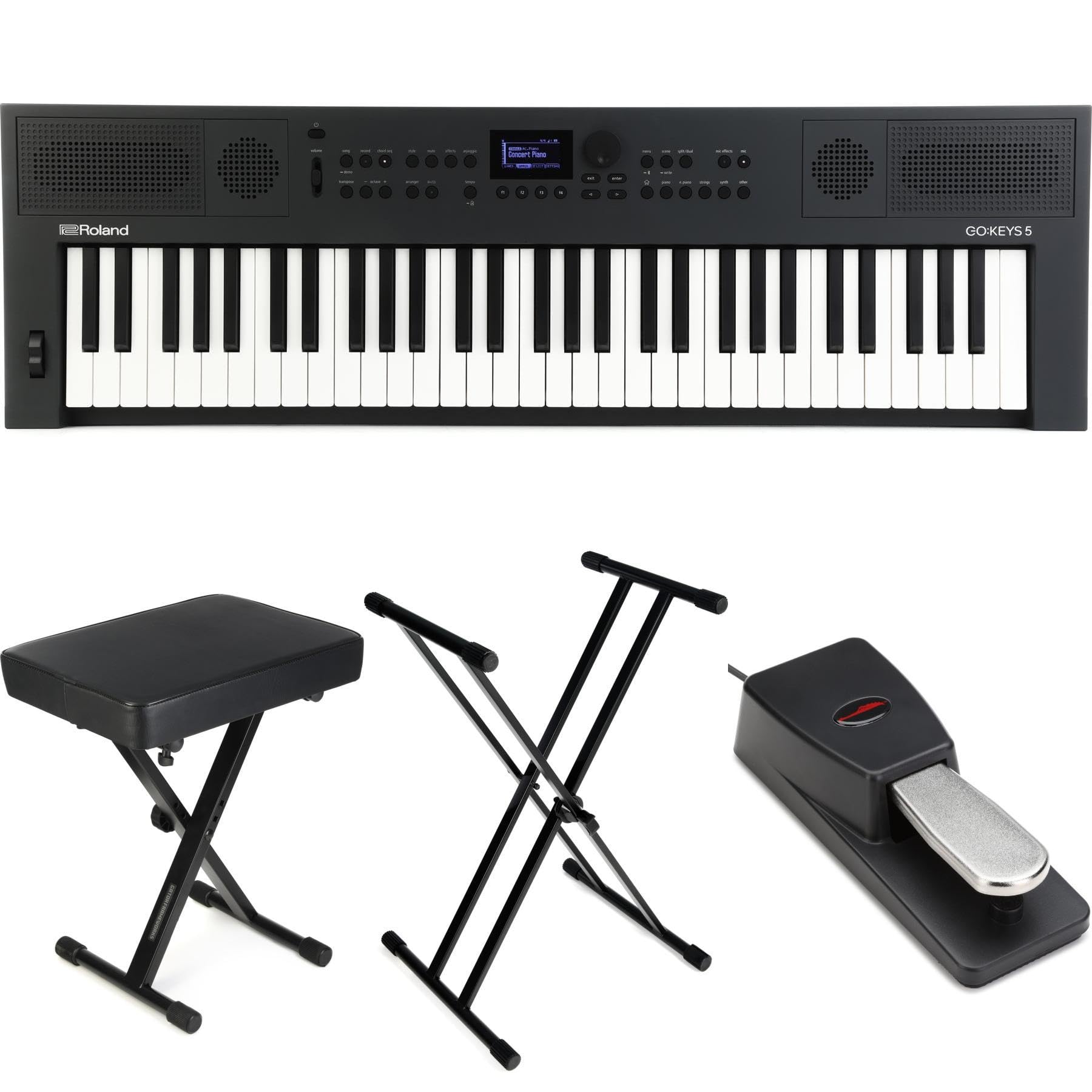 Roland GO:KEYS 5 61-Key Portable Keyboard Bundle with Stand, Power Supply & Headphones - Graphite | Perfect for Beginners, Home Studio & Live Performances