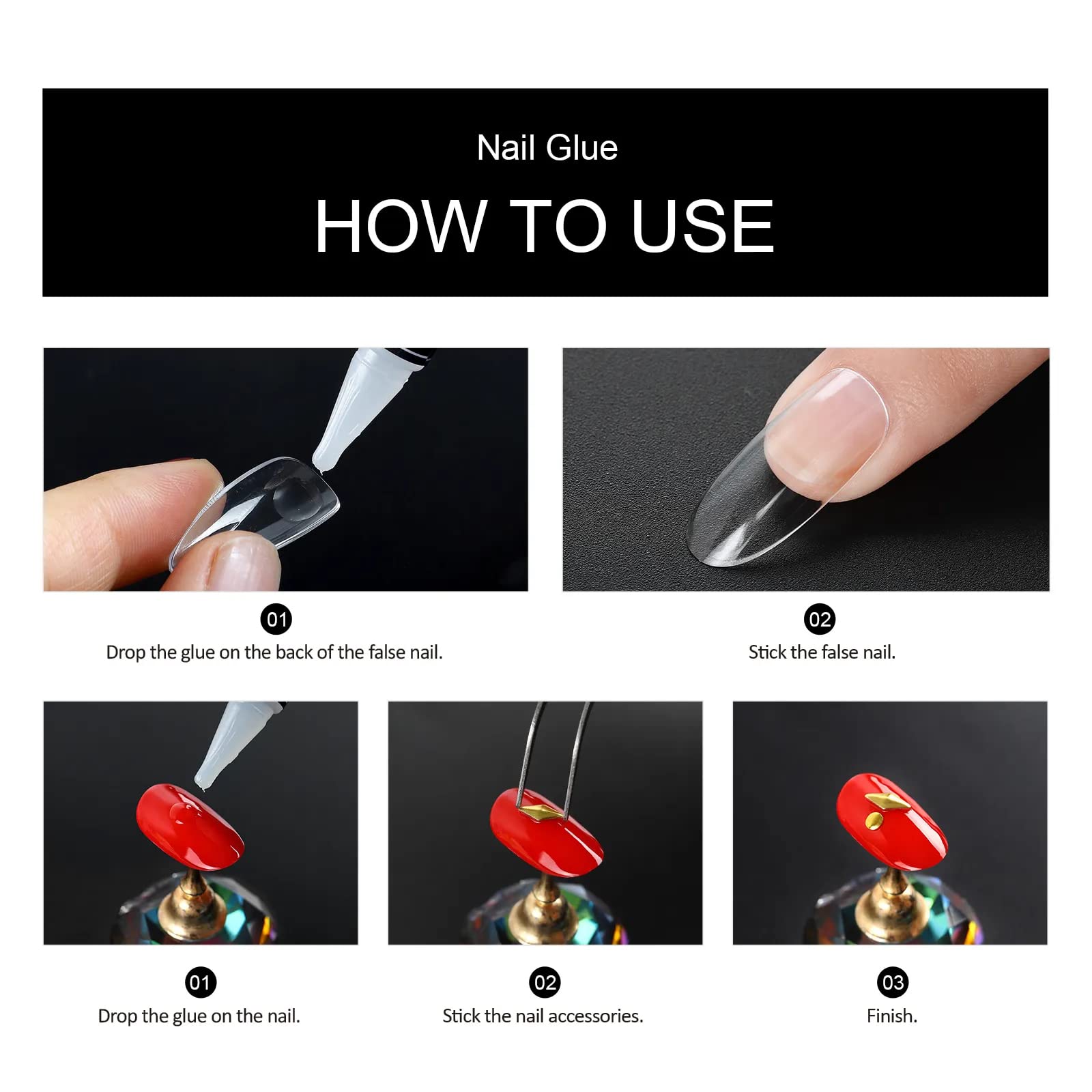 FStyler Professional Nail Glue with Brush Cap - Super Strong Instant Adhesive for Acrylic Nail Extensions & Nail Art (10g) - Perfect for Salon, Home Manicures & DIY Nail Designs