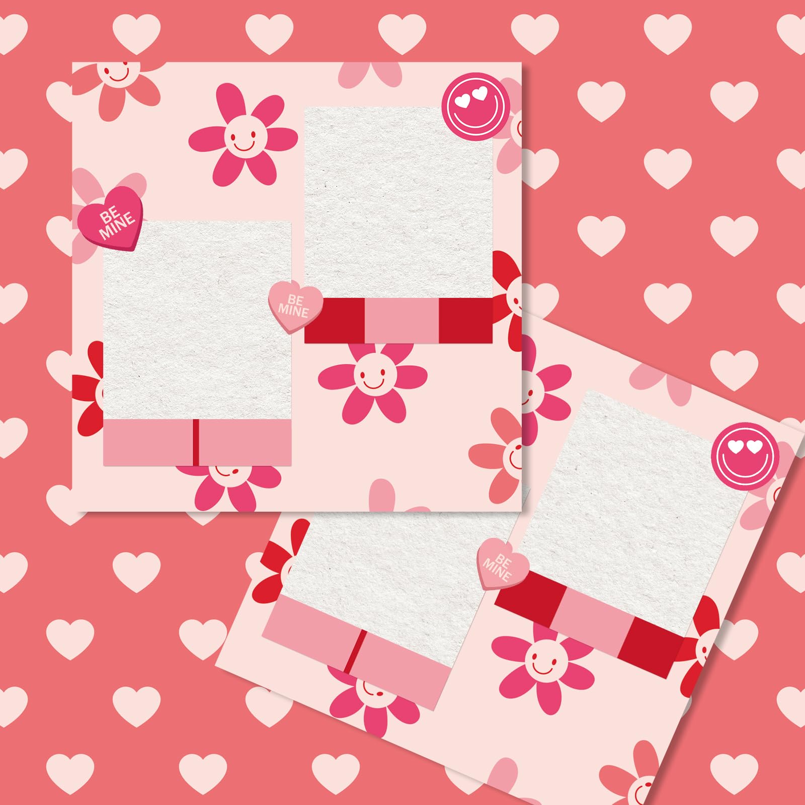 Whaline 60 Sheets Valentine Scrapbook Paper - Groovy Pink & Red Heart Pattern Retro Craft Paper for DIY Cards, Photo Albums, Journals (5.5 x 8.3 Inch) | Perfect for Valentine's Day Crafts, Scrapbooking, and Decorative Projects