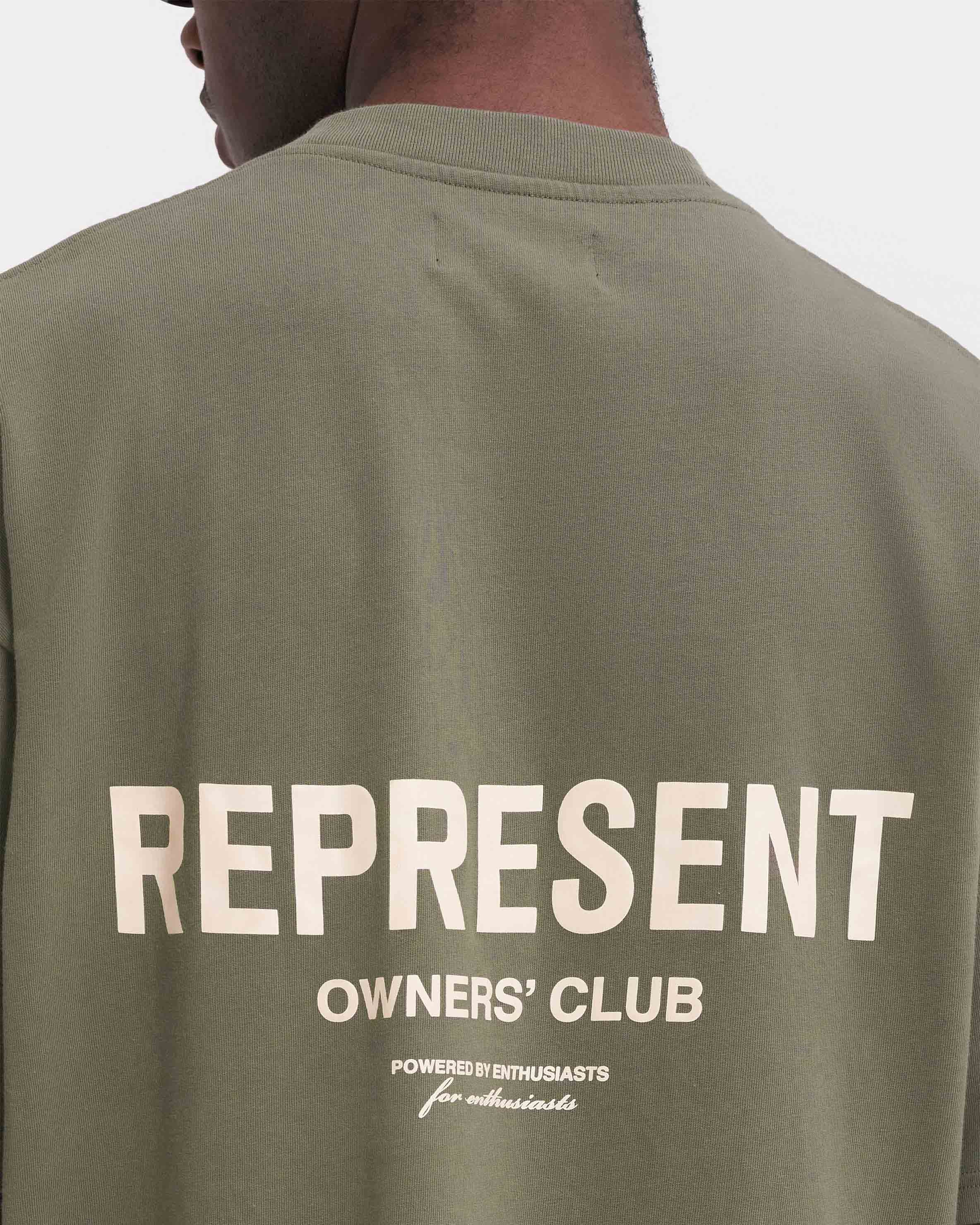 Represent Owners Club T-Shirt - Olive Green Cotton Tee for Men & Women | Casual Streetwear, Gym, Lounge & Everyday Wear