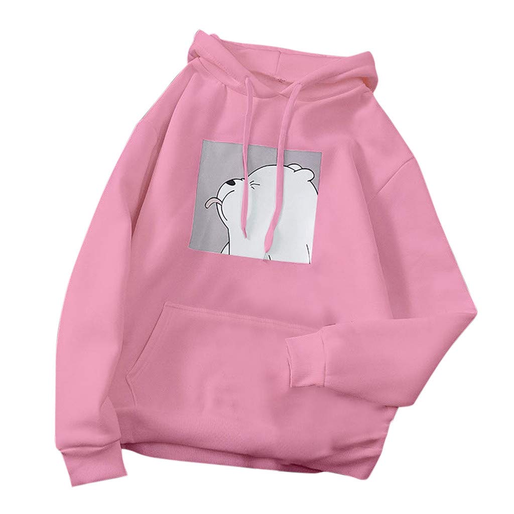 Women's White Bear Anime Print Hooded Sweatshirt - Cute Loose Long Sleeve Blouse for Casual Wear | Perfect for Cosplay, Anime Conventions & Street Fashion