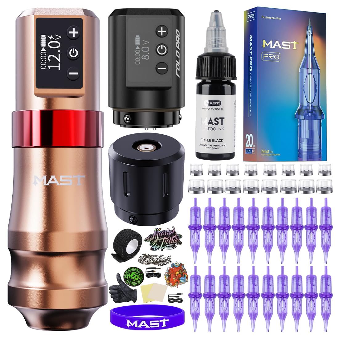 Professional Mast Mini Tattoo Kit - Cordless & Corded Tattoo Gun Machine Set with 2 Batteries, RCA Connector & 3.6mm Stroke Length | Perfect for Beginners & Home Tattoo Artists | Ideal for Small Designs, Touch-Ups & Practice Sessions