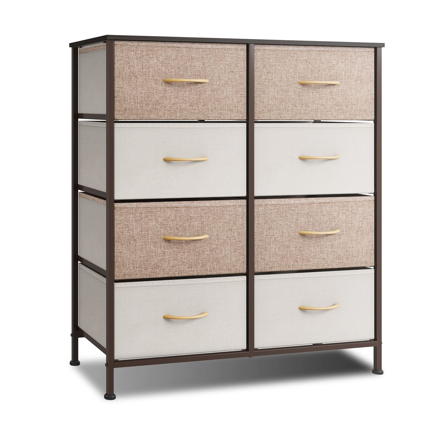 Reyade 8-Drawer Fabric Dresser - Storage Tower for Bedroom, Closet, Living Room, Nursery & Entryway - 4-Tier Organizer Unit in Beige & Yellow | Perfect for Small Space Organization & Home Decor
