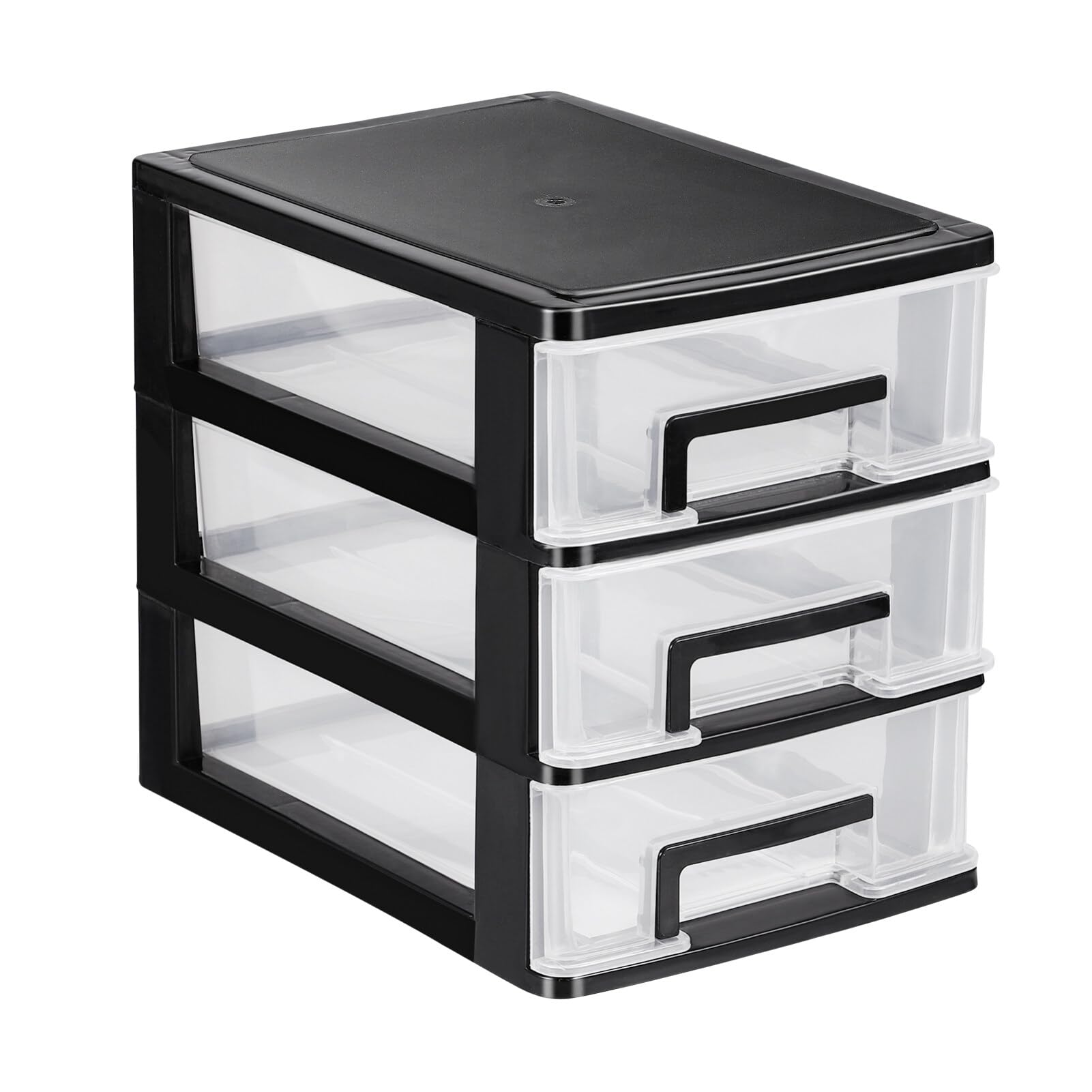 Garneck 3-Drawer Plastic Storage Organizer - Black & Clear Desktop Organizer for Home Office | Perfect for Office Supplies, Craft Materials & Small Item Organization