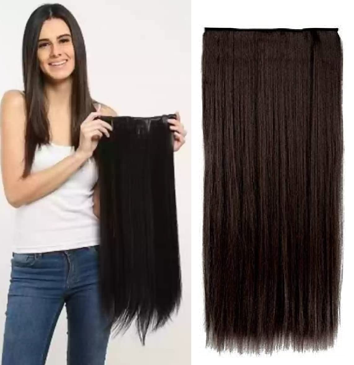 MoonEyes 24 Inch Natural Brown Straight Hair Extensions for Women - 5 Clip-in Weft (1 Piece) | Perfect for Daily Styling, Parties & Special Occasions