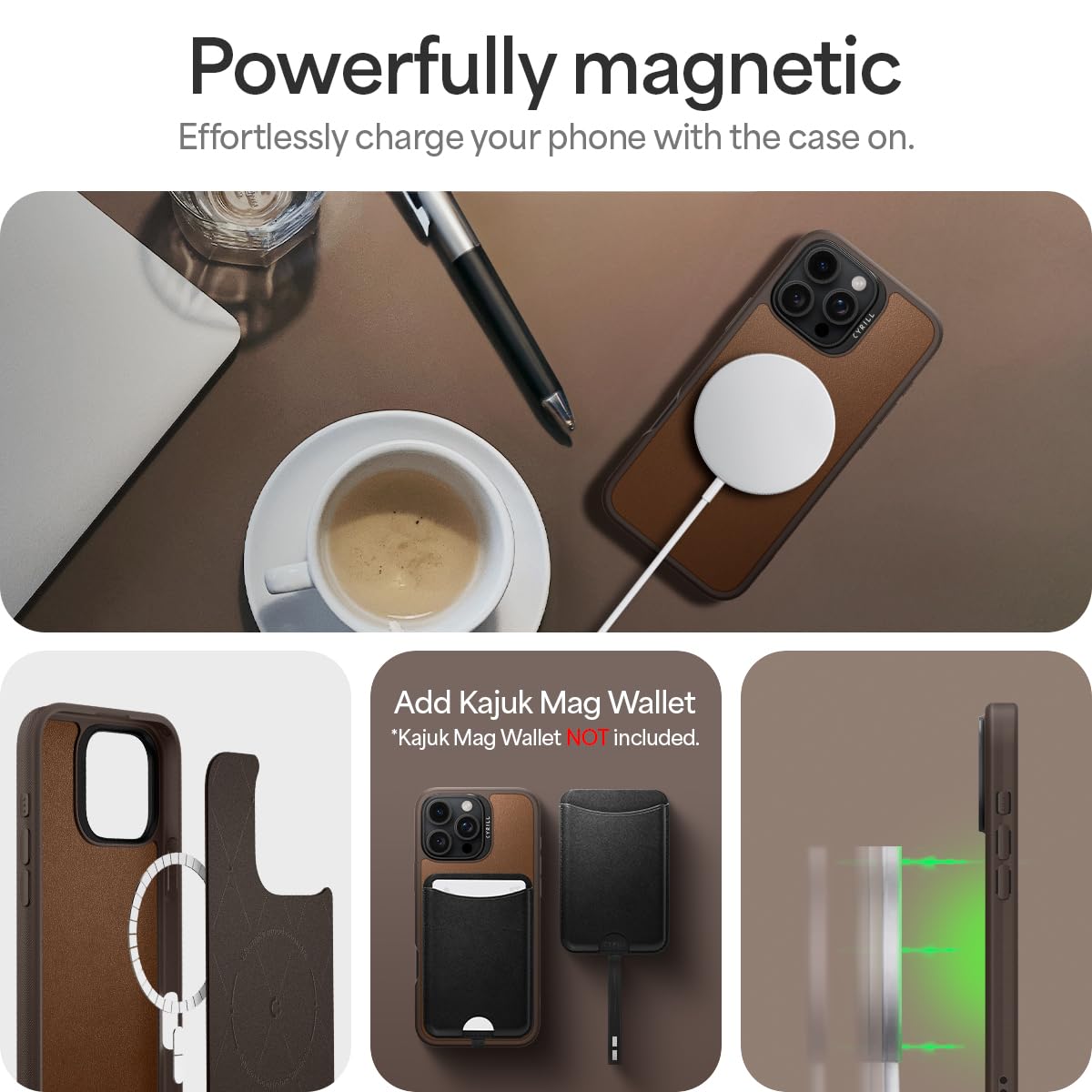 Premium Vegan Leather Case for iPhone 16 Pro - Shock-Absorbent MagSafe Compatible Bumper - CYRILL Kajuk Mag (Saddle Brown) - Perfect for Work, Travel & Everyday Protection