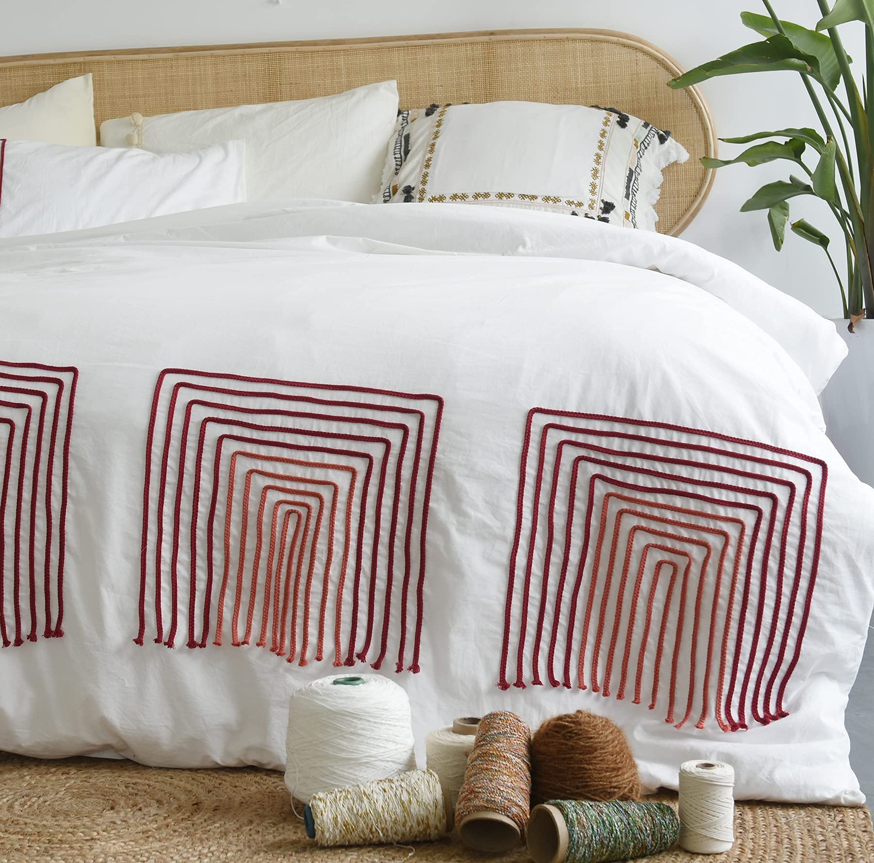 Festive Red Christmas Duvet Cover Queen Size - 100% Cotton Soft Comforter for Holiday Bedroom Decor - 86