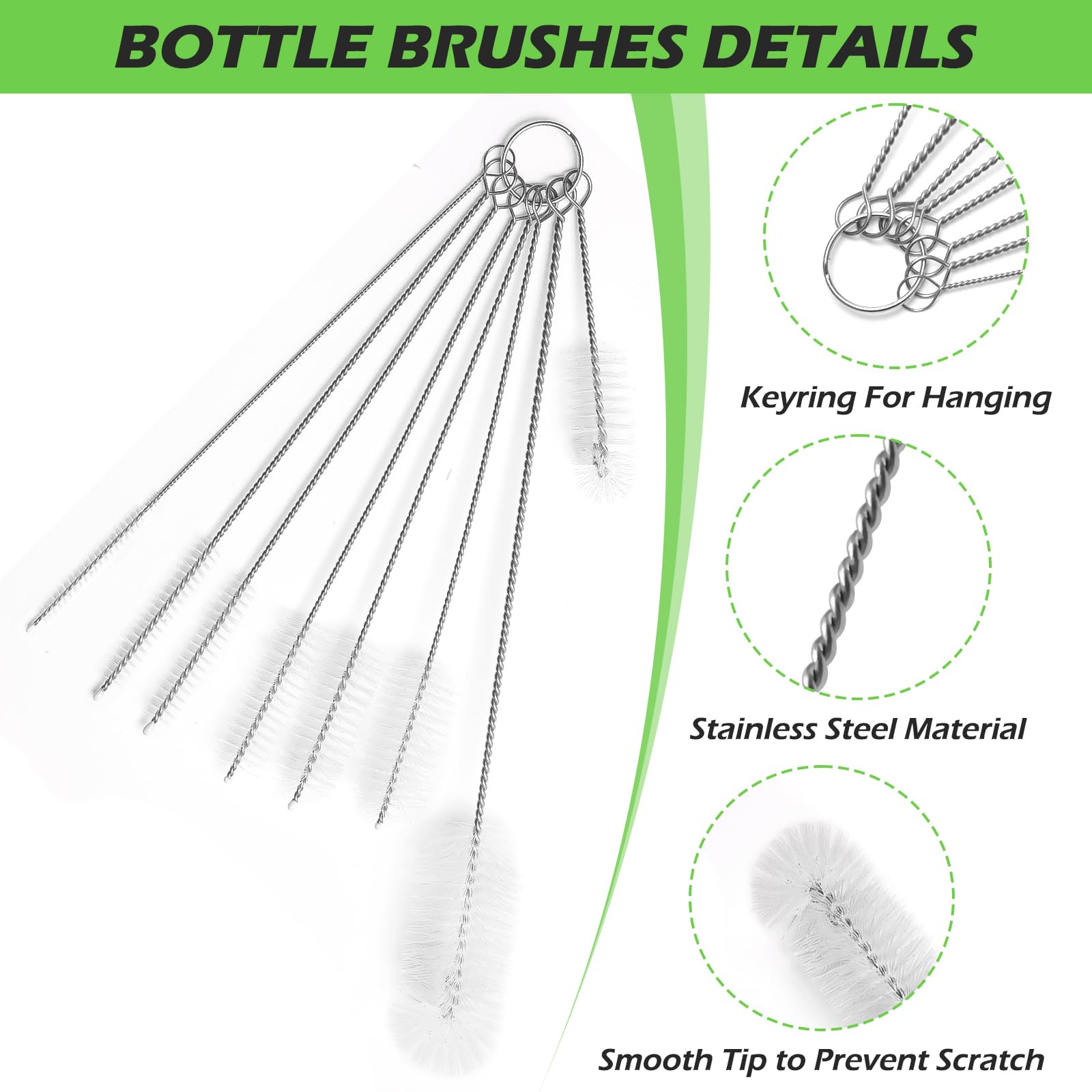Silicone Cleaning Plugs & Brushes Set for Glass Pipes - 3 Stoppers & 8 Brushes (Green) - Perfect for Cleaning & Storing Water Pipes