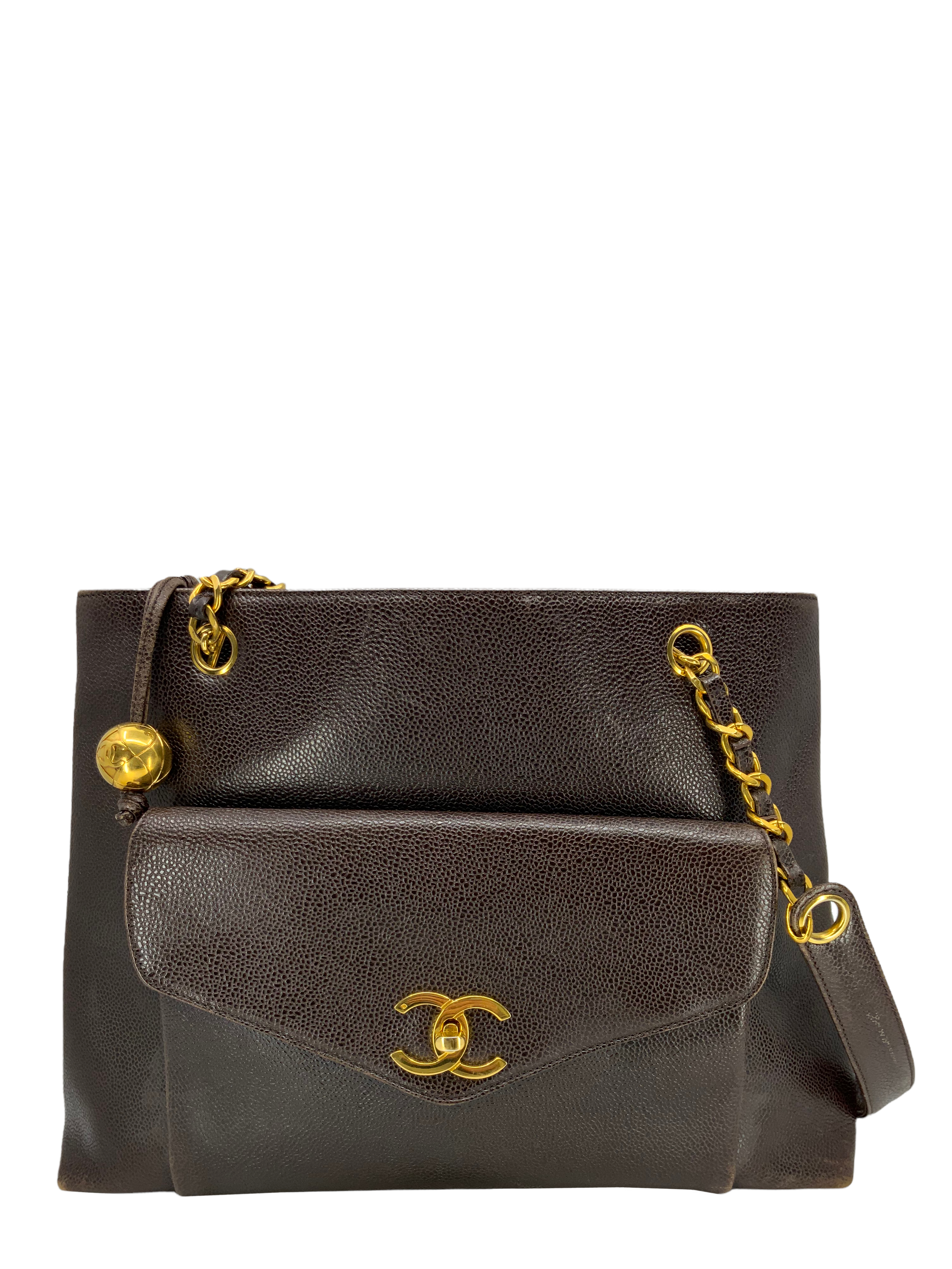 Vintage CHANEL Caviar Leather Large Tote Bag with Front Pocket - 1994-1996 Classic Designer Handbag for Women | Perfect for Work, Travel & Luxury Fashion Accessories