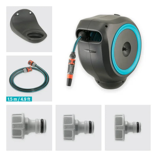 Gardena Wall Mounted Hose Box RollUp S - 15m (49ft) Retractable Garden Hose Reel for Easy Storage & Watering | Perfect for Lawns, Gardens & Outdoor Cleaning
