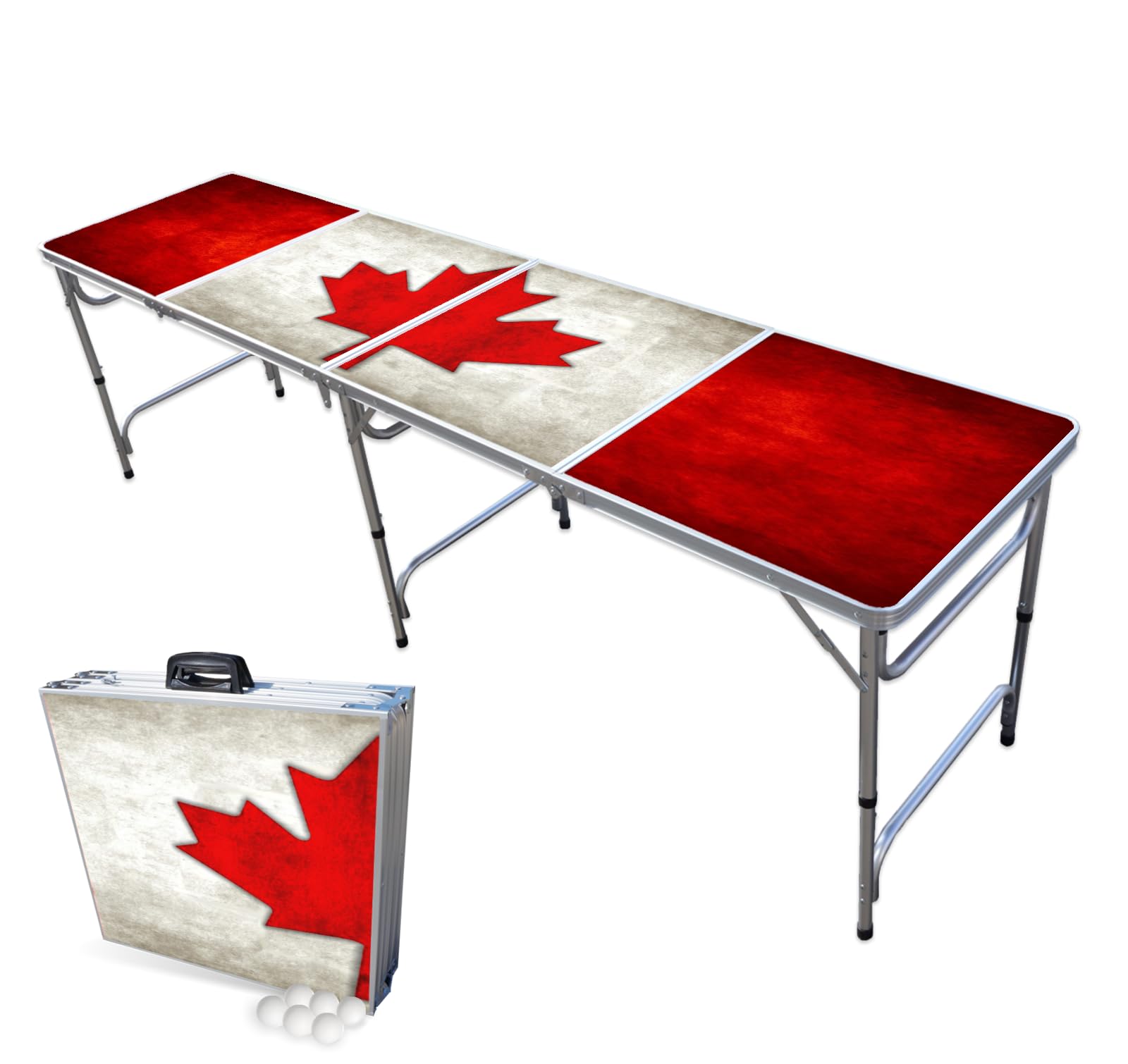 PARTYPONG 8-Foot Folding Beer Pong Table - Oh Canada Edition | Portable Outdoor Party Game Table for Backyard, Tailgating & College Events
