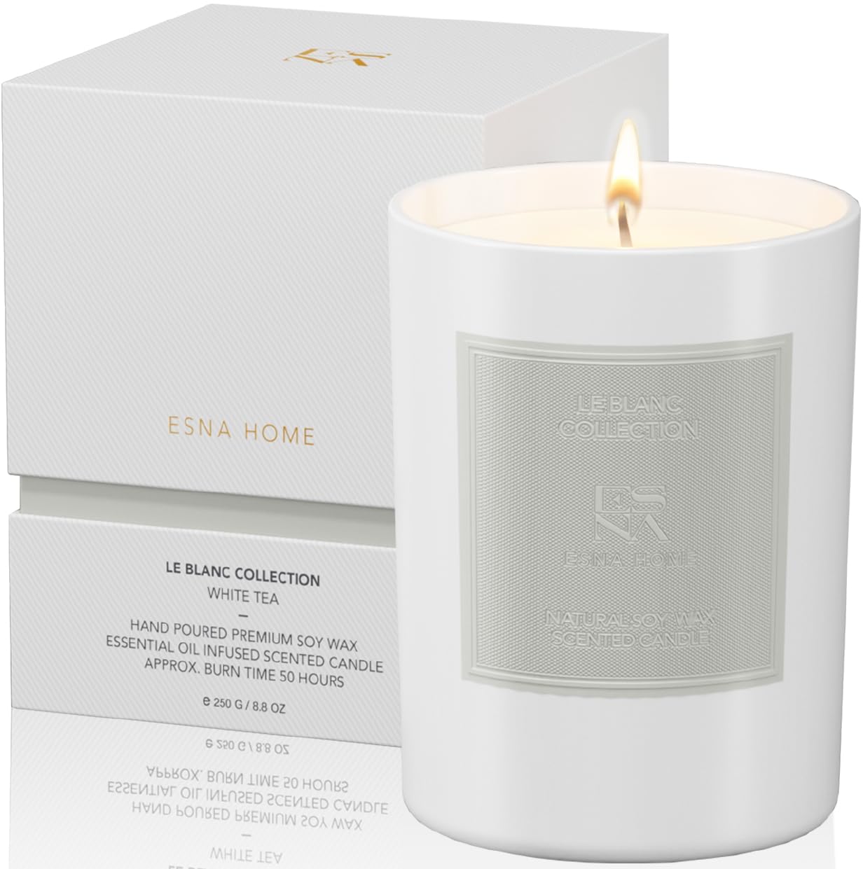 Premium White Tea Scented Soy Candle - 8.8oz All Natural Essential Oil Aromatherapy Candle | 50 Hours Burn Time | Relaxing Home Spa Gift for Women | Perfect for Meditation, Yoga & Stress Relief | Includes Elegant Gift Box