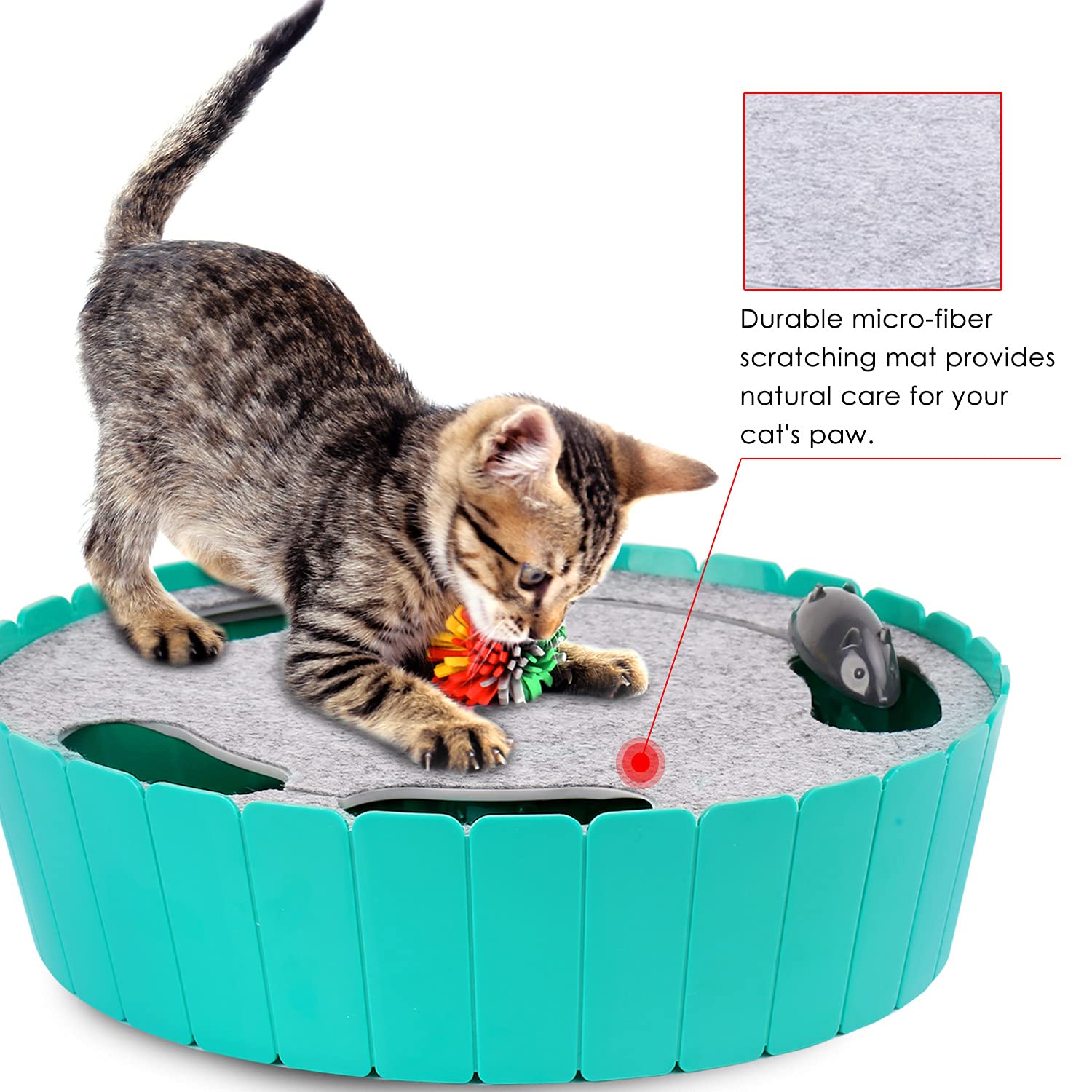 Pawaboo Automatic Interactive Cat Toy with Running Mouse - Electronic Motion Teaser for Indoor Cats & Kittens - Fun Hunting Hide & Seek Play for Exercise & Entertainment - Lake Blue - Perfect for Playtime, Training & Stimulating Natural Instincts
