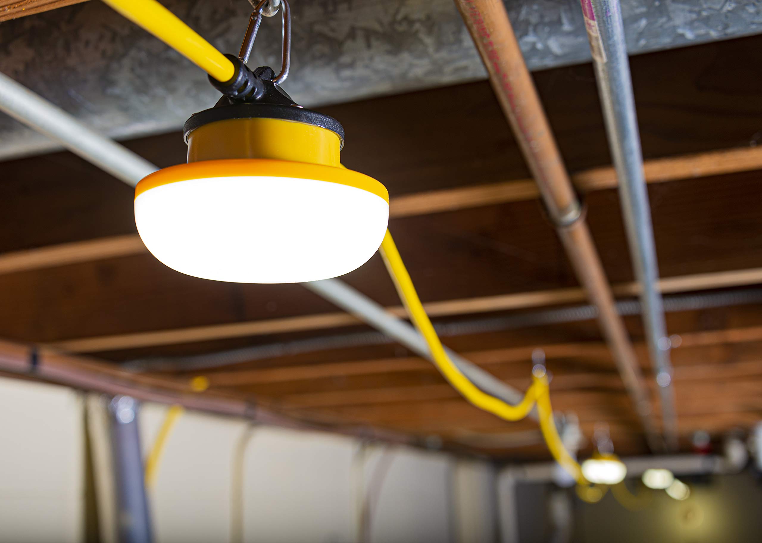100ft LED Temporary Light String with Integrated LED Bulbs - 18/2AWG 15A Male/Female Plugs - 16,000 Lumens Yellow Construction String Lights - Perfect for Job Sites, Warehouses, and Outdoor Events