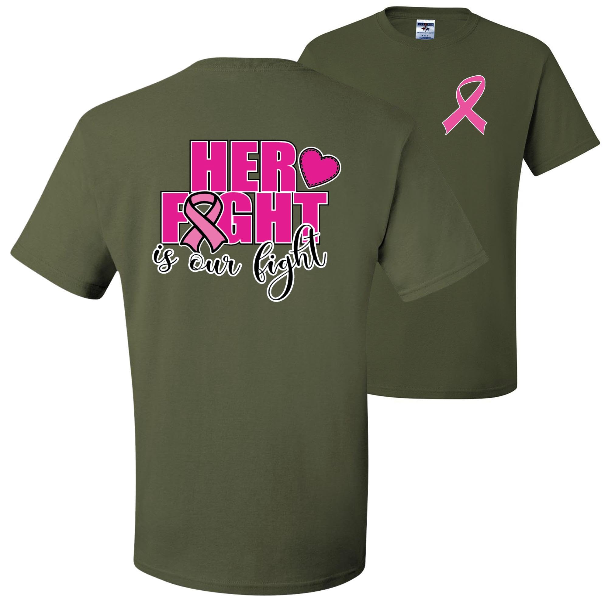 Her Fight is Our Fight Breast Cancer Awareness Front & Back Men's T-Shirts - Comfortable Cotton Tee for Support, Fundraising & Awareness Events