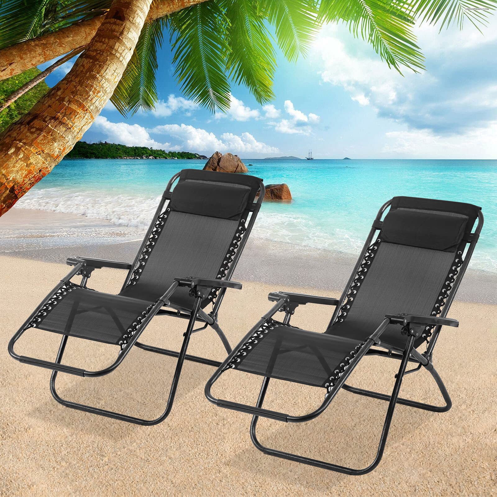 **2 Pack Zero Gravity Lounge Chairs - Adjustable Folding Recliners with Mesh Support & Pillow for Patio, Pool, Beach, Camping & Backyard Relaxation - Portable Outdoor Chairs for Deck, Lawn, or Yard (Black)**