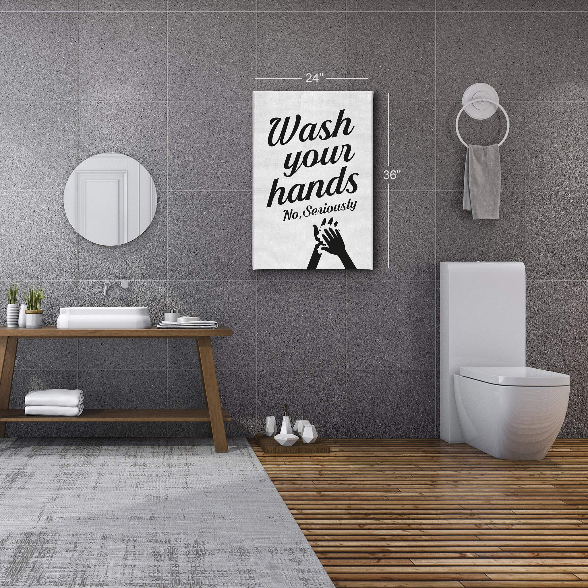 Funny Bathroom Wall Art - 'Wash Your Hands No Seriously' Canvas Print | 40x30 Inches | Ready to Hang Home Decor | Made in USA | Perfect for Bathrooms, Powder Rooms & Humorous Home Decor
