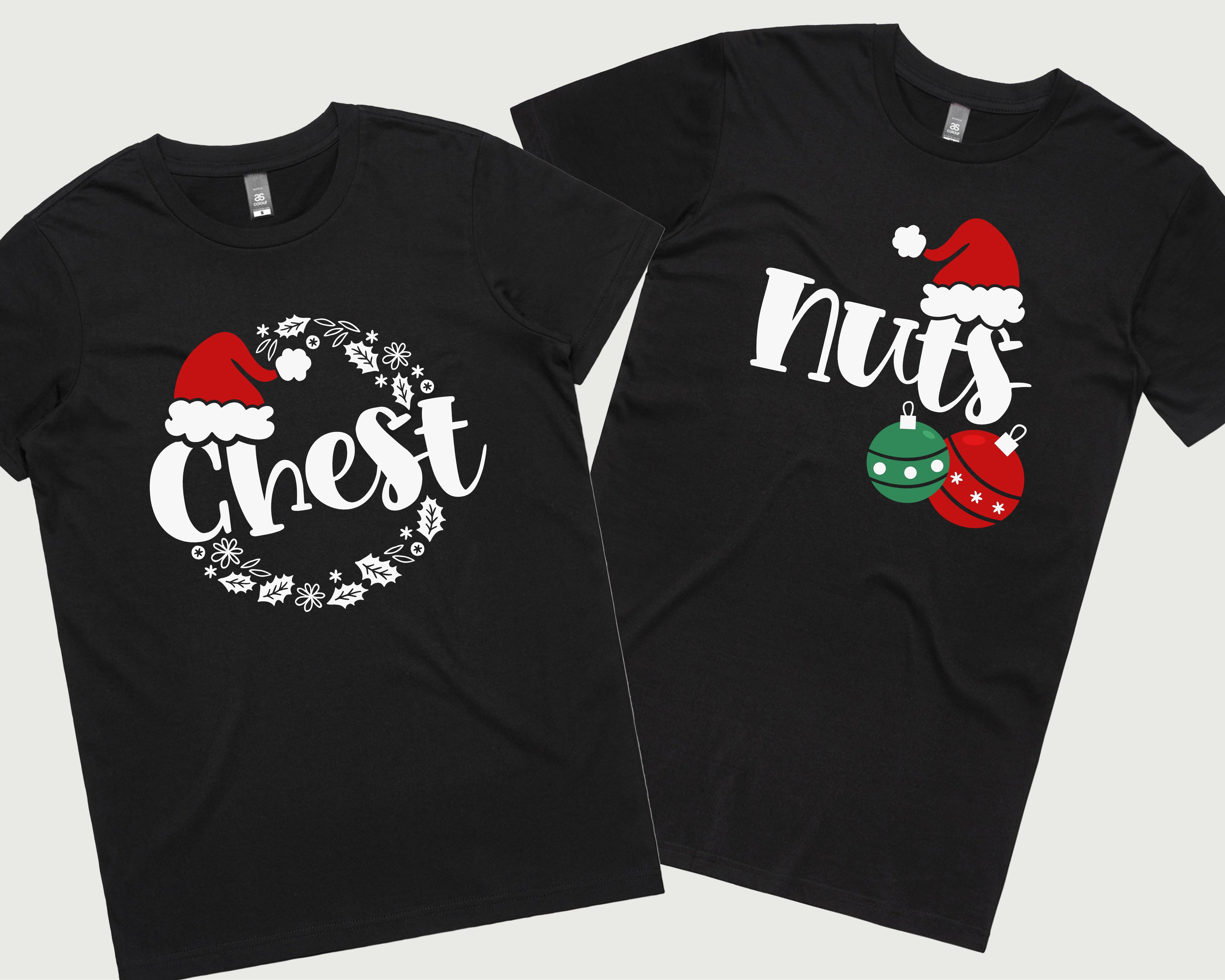 Funny Matching Christmas T-Shirt for Couples - Chest & Nuts Design | Family Holiday Pajamas | Perfect for Christmas Parties & Festive Photos