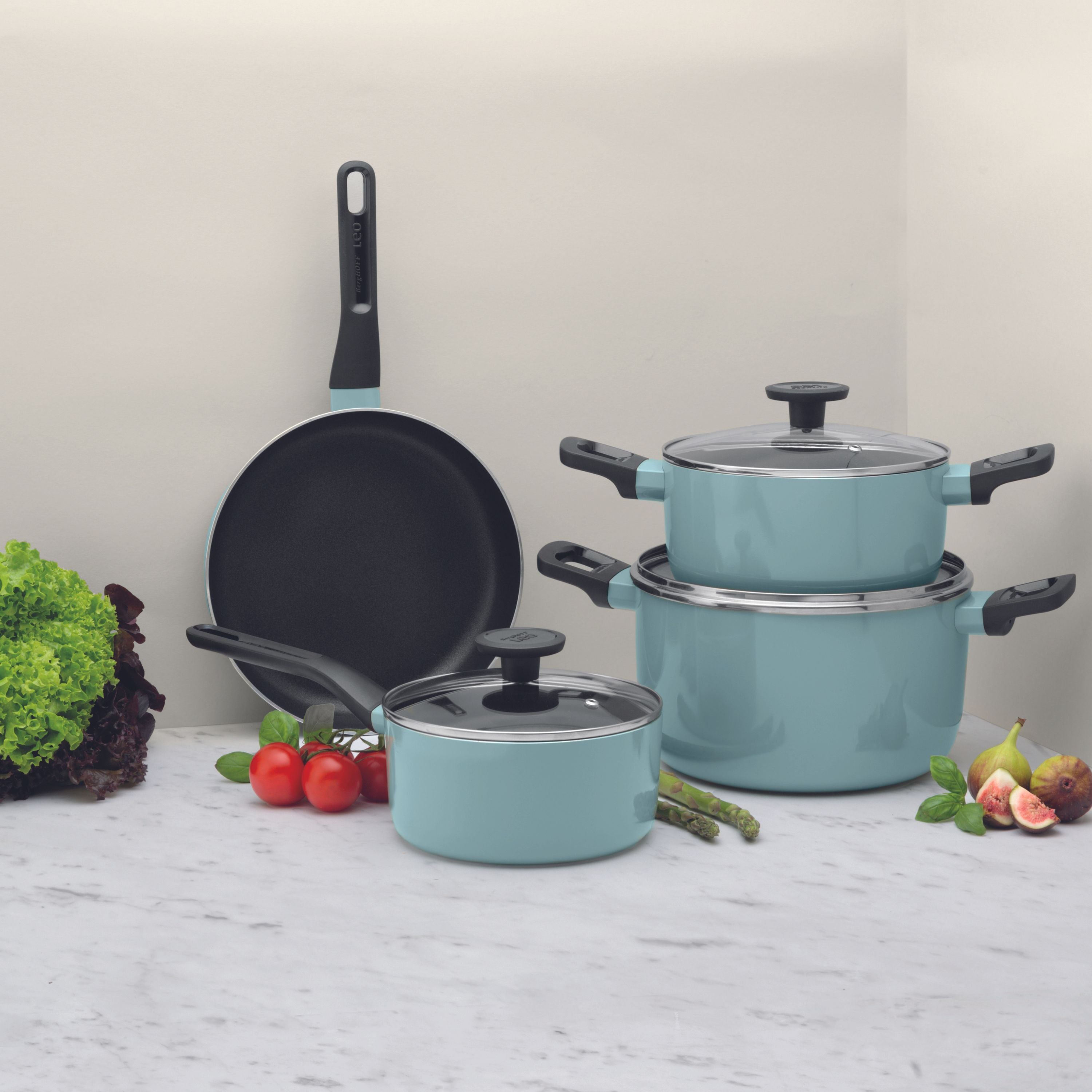 BergHOFF Slate Non-Stick Aluminum 7-Piece Cookware Set with Glass Lids - Durable Pots and Pans for Everyday Cooking, Baking & Frying | Perfect for Gas, Electric & Induction Stovetops