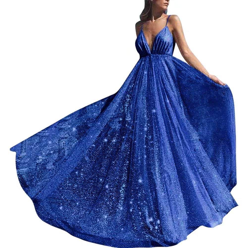 Sparkling Deep V-Neck Prom Dress for Women - Elegant Backless Long Tulle Formal Evening Gown for Homecoming, Wedding, Ball & Special Occasions