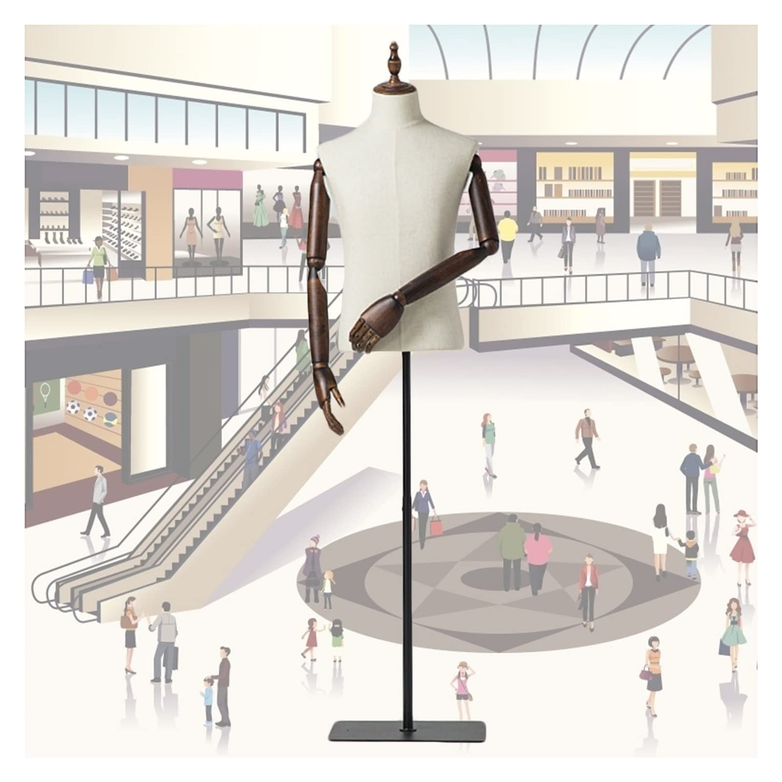 EURYTKS Adjustable Male Mannequin Torso - Half Scale Wooden Manikin with Metal Base for Fashion Boutique Clothing Display | Easy Assembly & Disassembly | Perfect for Retail Stores, Tailor Shops & Home Sewing Studios (Color: A)