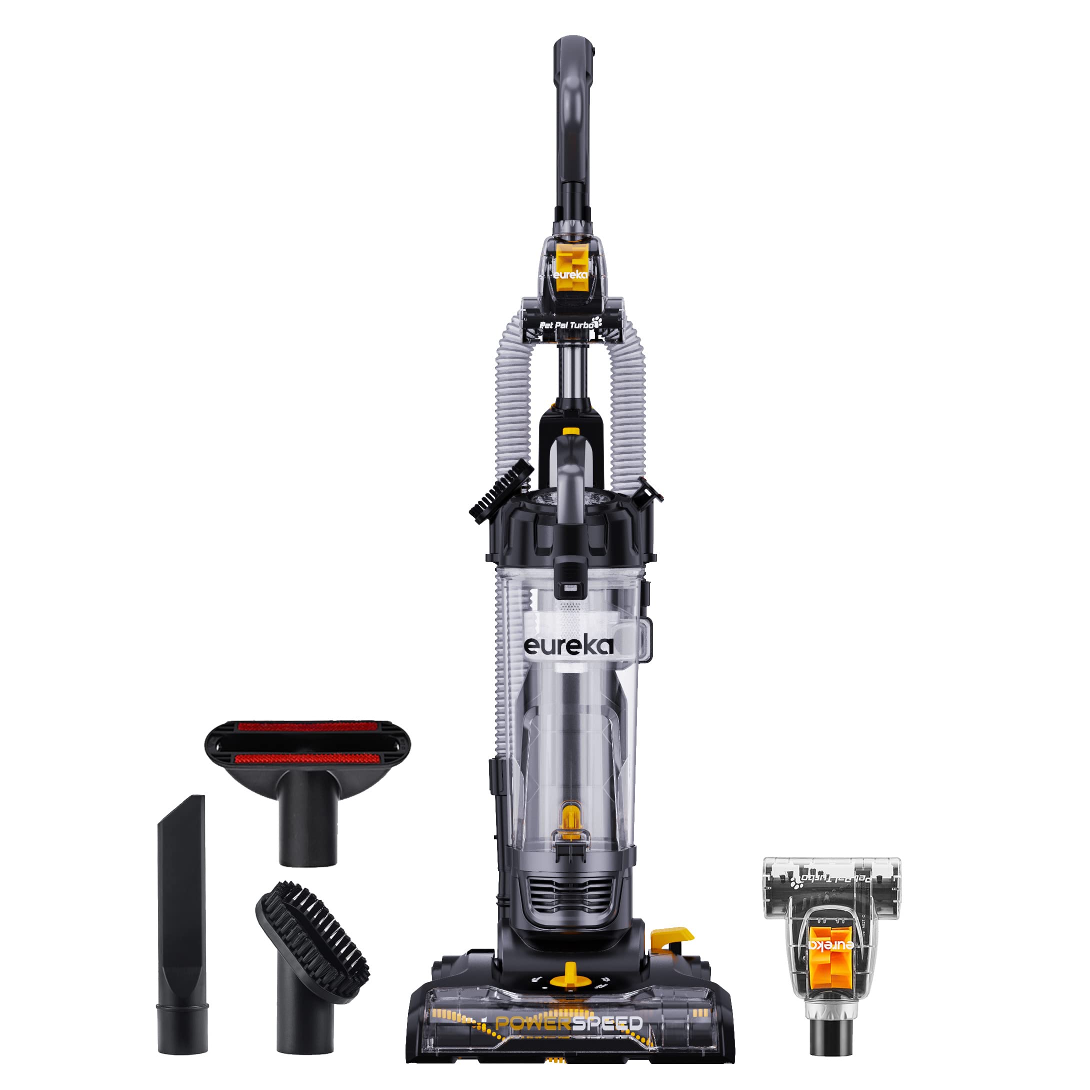 EUREKA PowerSpeed Lightweight Upright Vacuum Cleaner for Carpet & Hard Floors - Powerful Pet Hair Removal with Turbo Brush, Black & Yellow - Perfect for Home Cleaning with Pets & Multi-Surface Use