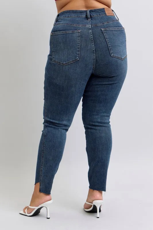 Judy Blue High Waist Tummy Control Skinny Jeans for Women - Plus Size Denim Pants with Step Hem Detail | Perfect for Casual Wear, Office Outfits & Date Nights