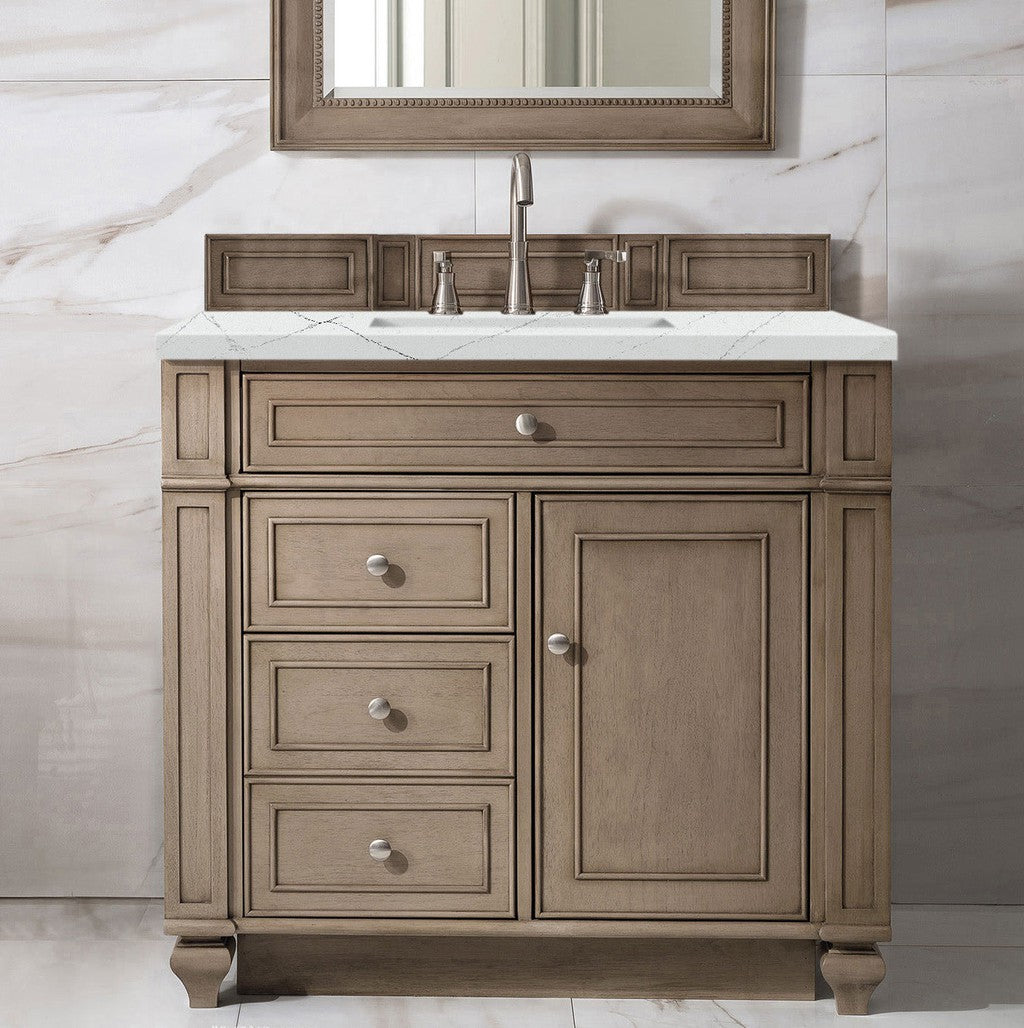 James Martin Vanities Bristol Collection 36 Inch Single Bathroom Vanity in Whitewashed Walnut with Countertop Options - Perfect for Modern Bathroom Renovations and Home Upgrades