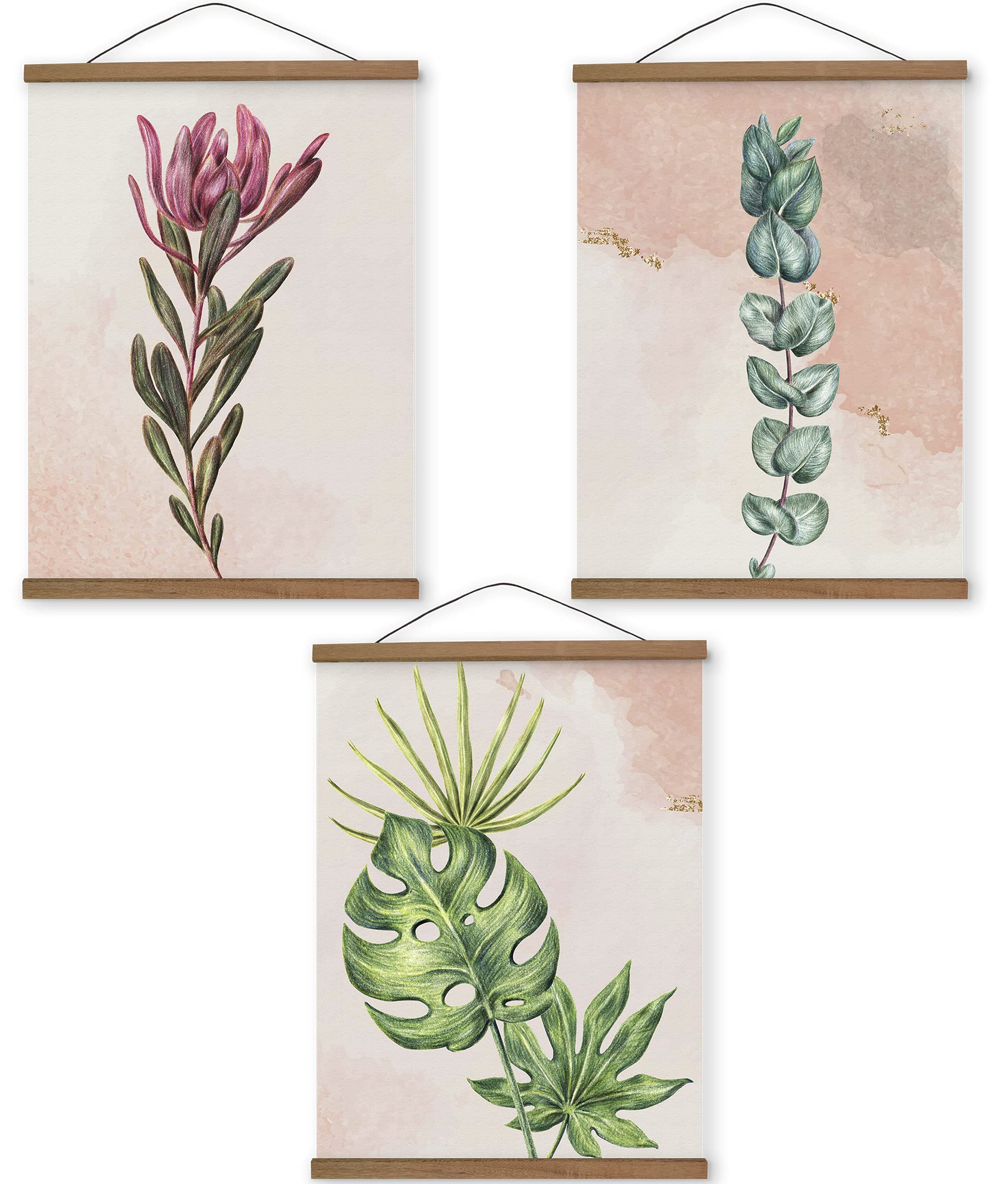 Botanical Canvas Wall Art Set of 3 - 18x24 Inch Succulent Prints for Living Room & Bedroom Decor | Modern Plant-Themed Wall Artwork | Perfect for Above Bed, Office or Home Interior Design