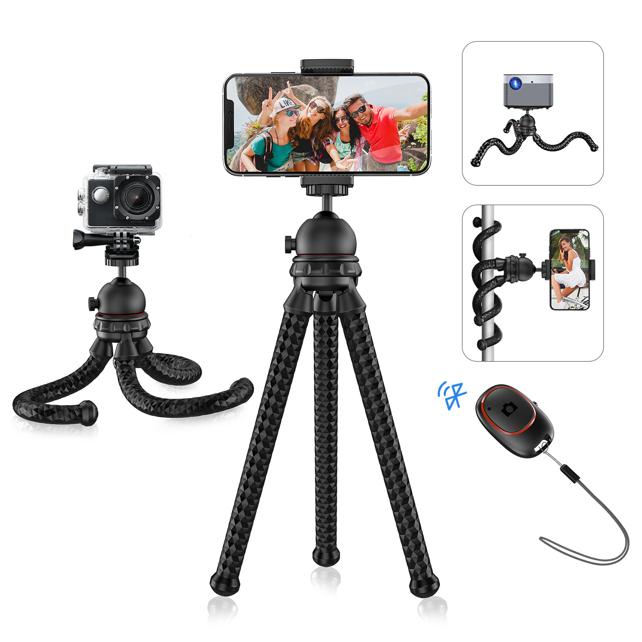 Mpow PA203A Flexible Phone Tripod Stand with Bluetooth 5.0 Wireless Remote Shutter - Perfect for Vlogging, Selfies, Live Streaming & Group Photos