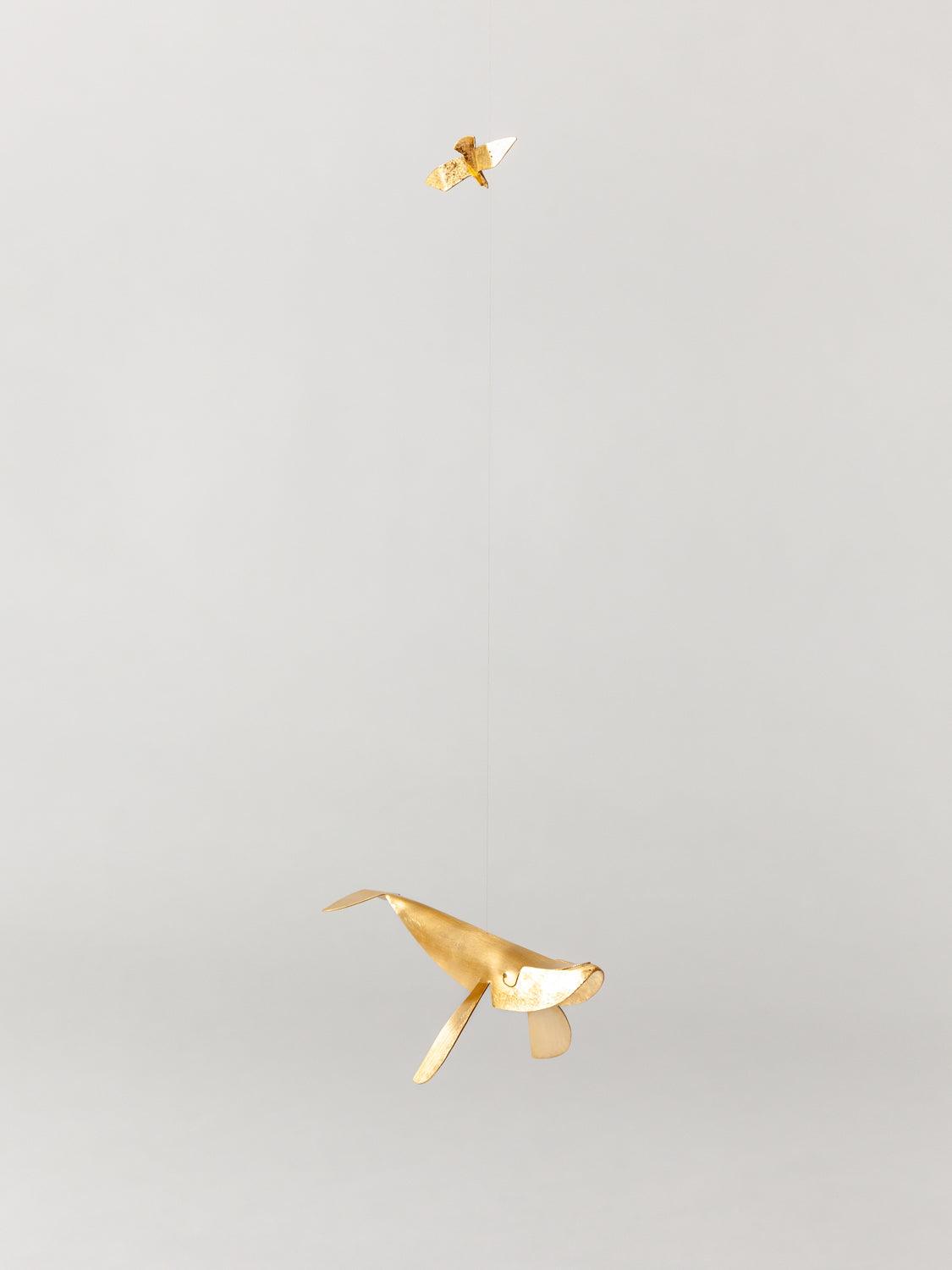 Ren Brass Seagull and Whale Mobile - Handmade Brass Bird & Whale Wind Chime for Nursery, Baby Room Decor, Coastal Themed Home Decor - Perfect for Nurseries, Beach Houses & Boho Style Rooms