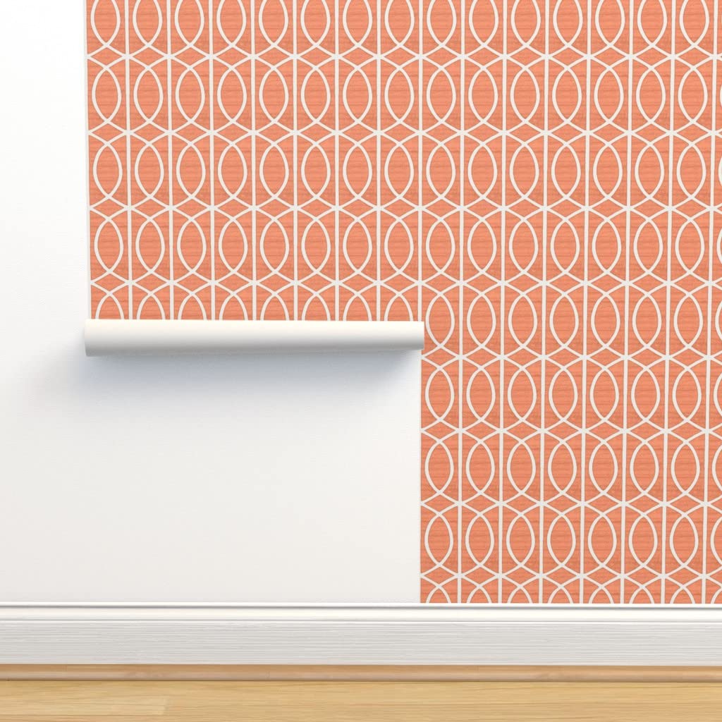 Peel and Stick Wallpaper 6ft x 2ft - Geometric Coral Ogee Pattern, Removable Self-Adhesive Wallpaper for Bedroom, Living Room, Nursery, Office | Easy DIY Home Decor by Spoonflower