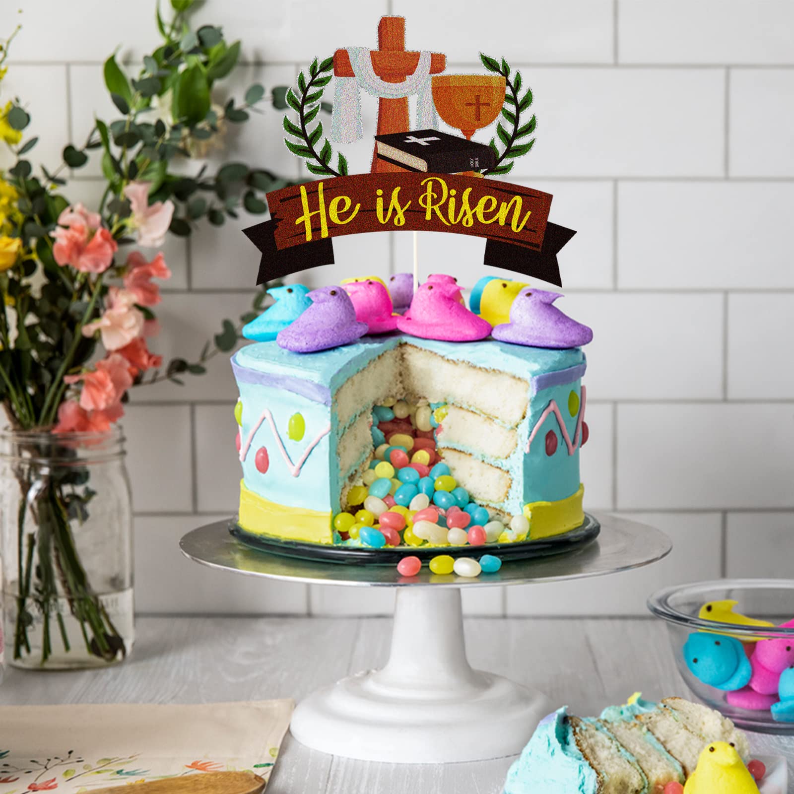 Jesus Easter Cake Topper - He is Risen Religious Cake Decor - Easter Party Supplies for Church Celebrations & Holiday Decorations - Perfect for Easter Sunday Desserts & Christian Holiday Gatherings