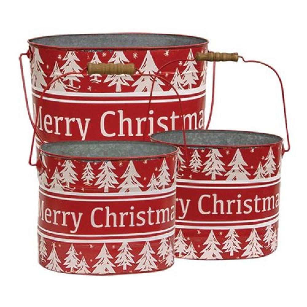 3-Pack Merry Christmas Oval Pails - Holiday Party Decor, Gift Wrapping, Candy Storage & Festive Home Decorations