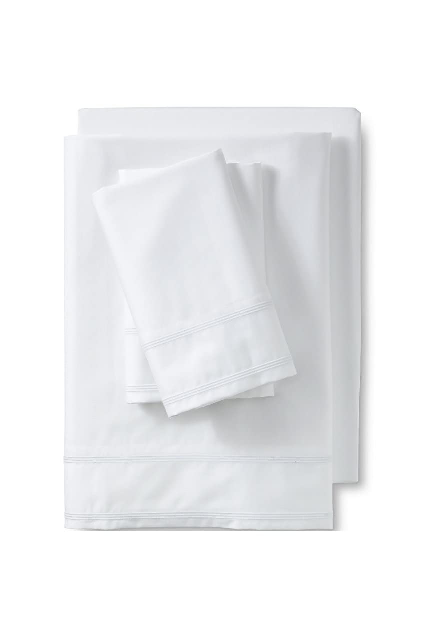 Lands' End 400 Thread Count Embroidered White Stripe Queen Sheet Set - Soft & Breathable Bedding for Comfortable Sleep
