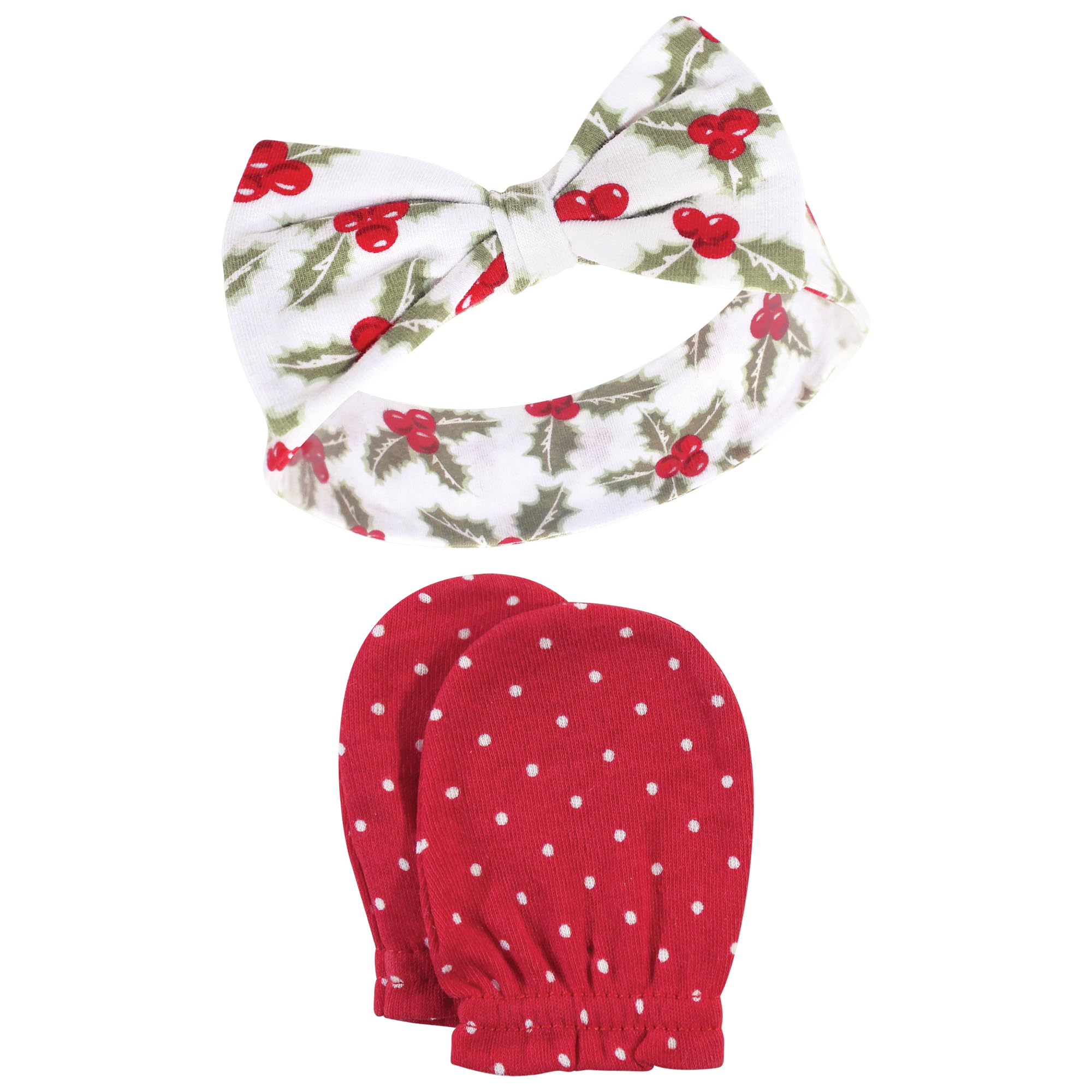 Hudson Baby Girls Cotton Headband & Mittens Set for Newborns