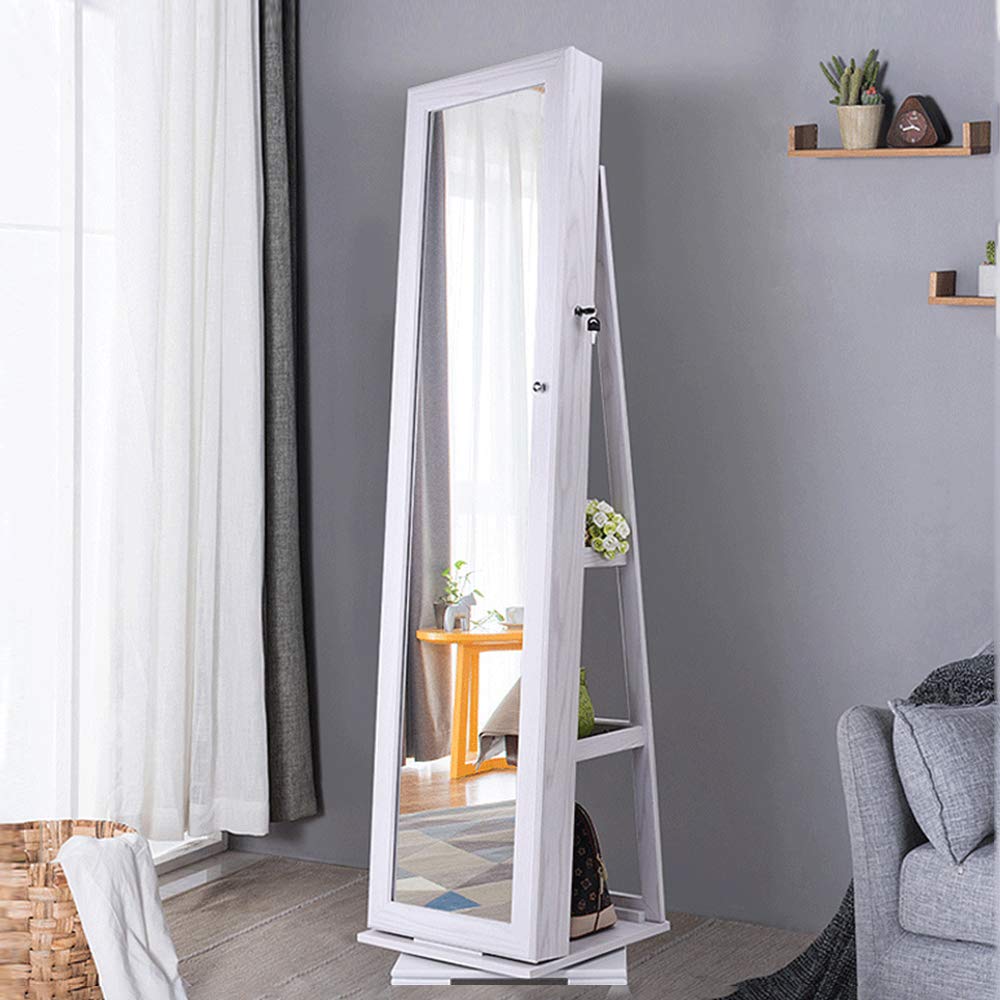 SogesGame 63x15 Inch Full Length Mirror Jewelry Cabinet with Lockable Storage - Wall/Door Mount Jewelry Armoire Organizer for Women - White - Perfect for Bedroom, Closet & Dressing Room Organization