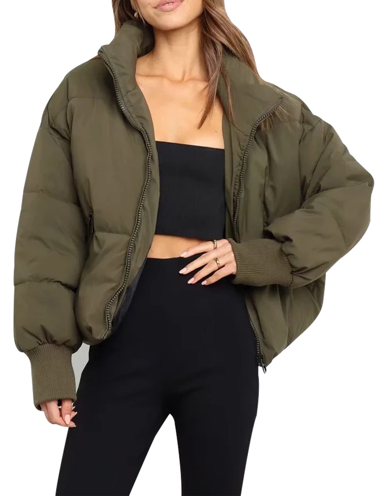 Gihuo Women's Winter Cropped Puffer Jacket - Short Warm Quilted Coat for Cold Weather - Perfect for Outdoor Activities, Commuting & Casual Wear