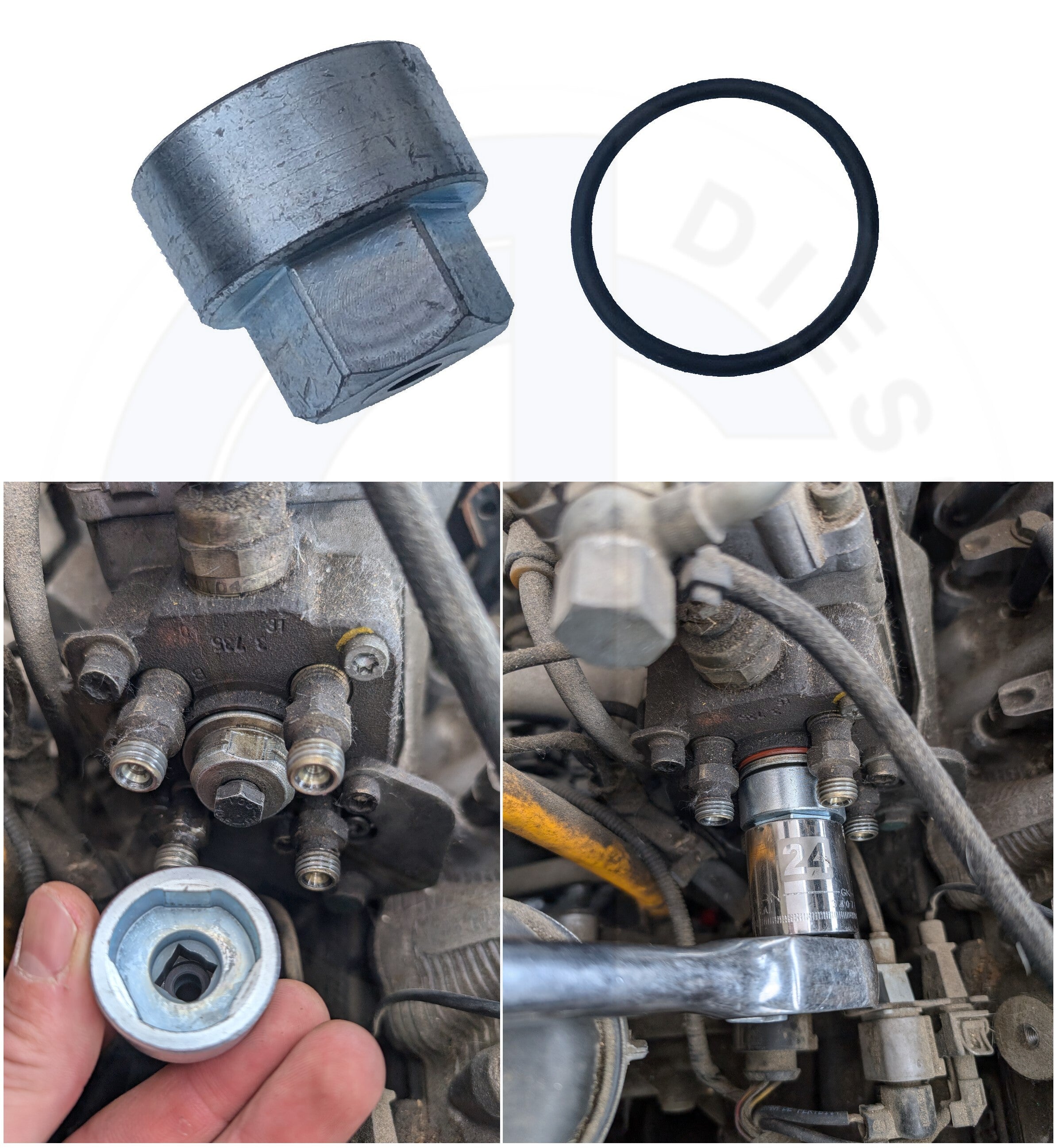 24mm Tri Socket with New Viton Seal for TDI Injection Pump Center Plug - Perfect for Diesel Engine Repair & Maintenance