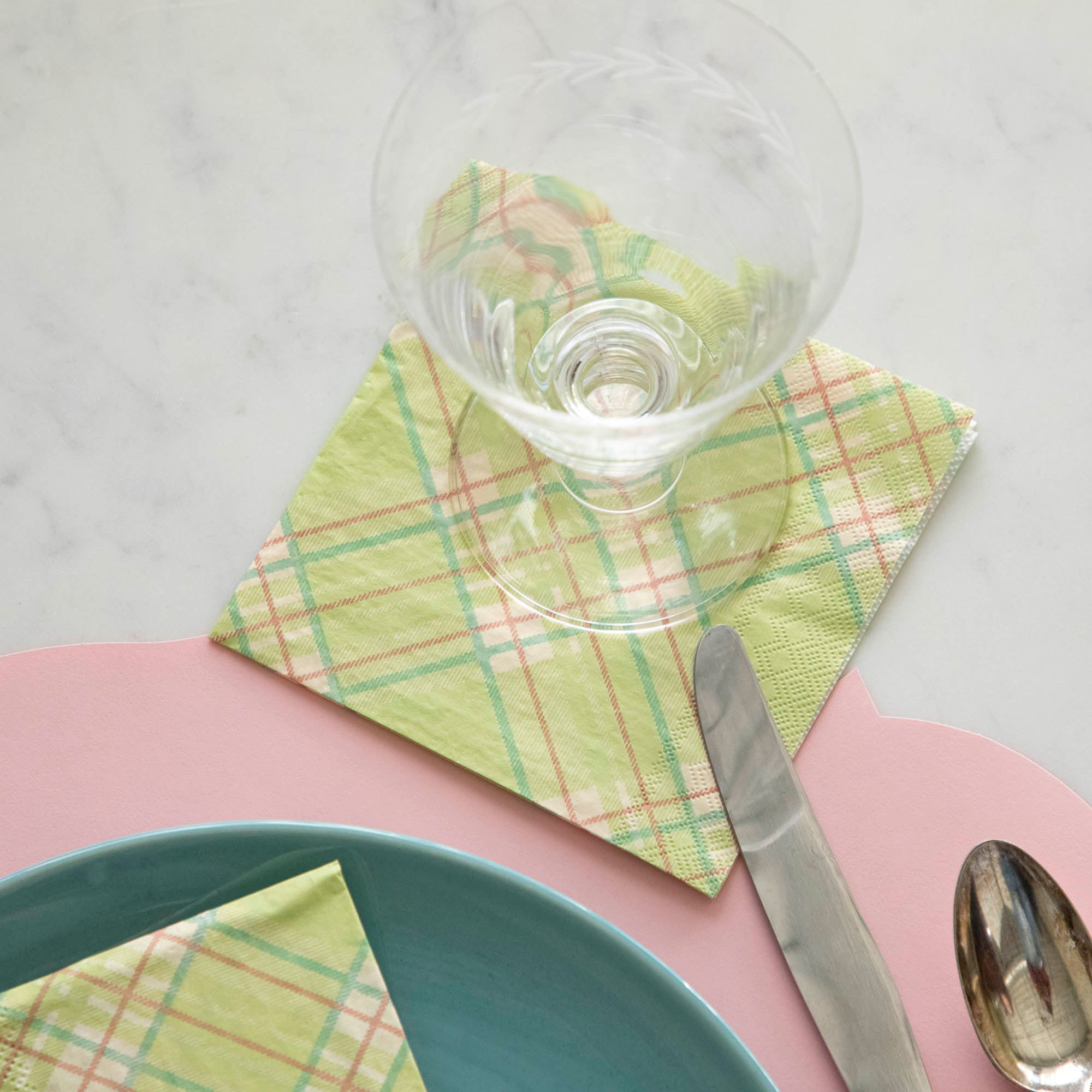 Bright Green Plaid Cocktail Napkins - 50 Pack Premium Disposable Party Napkins for Weddings, Cocktail Parties & Home Entertaining