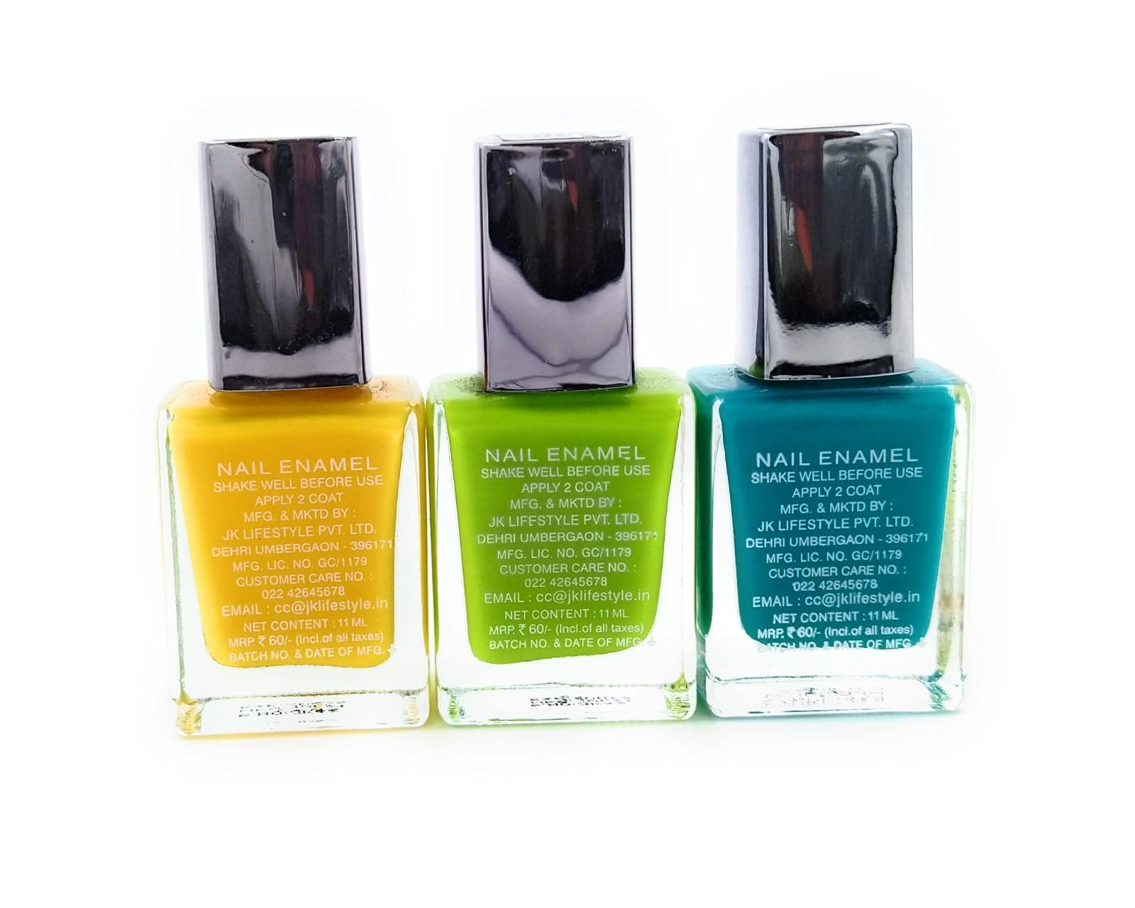 JUICE Nail Polish Set of 3 - Corn Yellow, Lime Green, Copen Blue | Long Lasting Nail Enamel for Manicures & Pedicures | Perfect for Parties, Weddings & Everyday Wear
