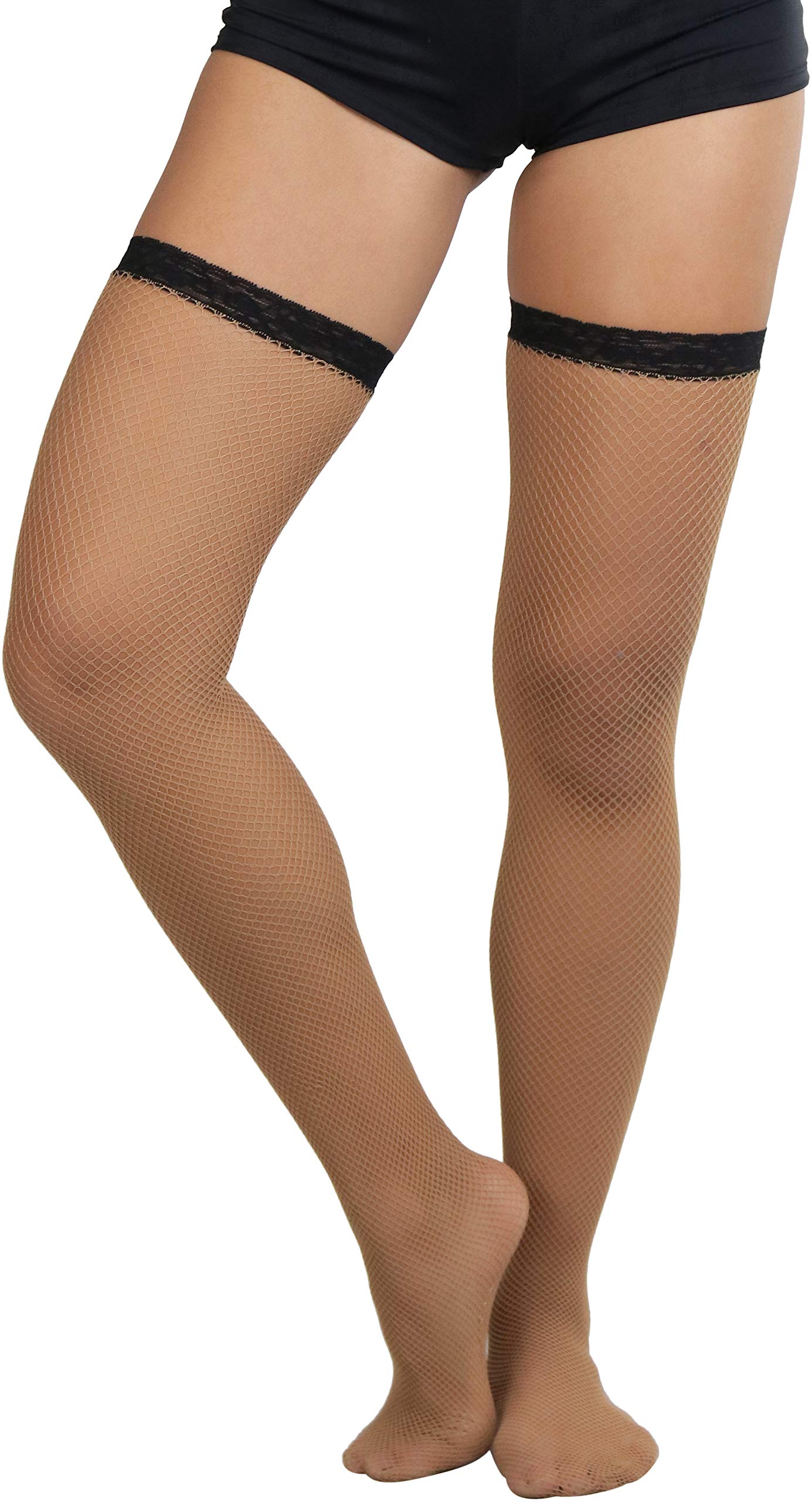 ToBeInStyle Women's Fishnet Thigh High Stockings - Sexy Sheer Bright & Vibrant Tights for Cosplay, Halloween, Party Outfits & Nightclub Fashion