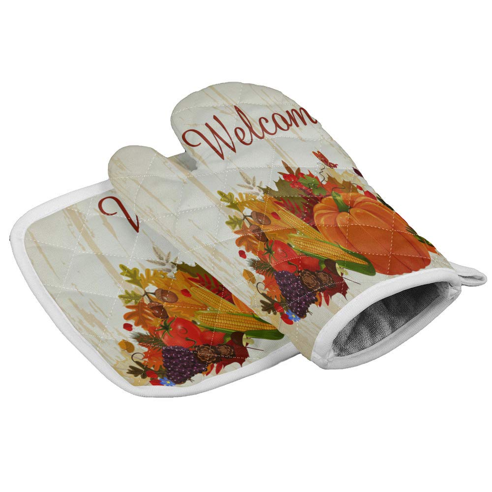 Farmhouse Style Oven Mitts and Potholders Set of 2 - Heat Resistant Kitchen Gloves with Cotton Infill for Cooking, Baking, Grilling - Perfect for Thanksgiving, Christmas & Farmhouse Decor