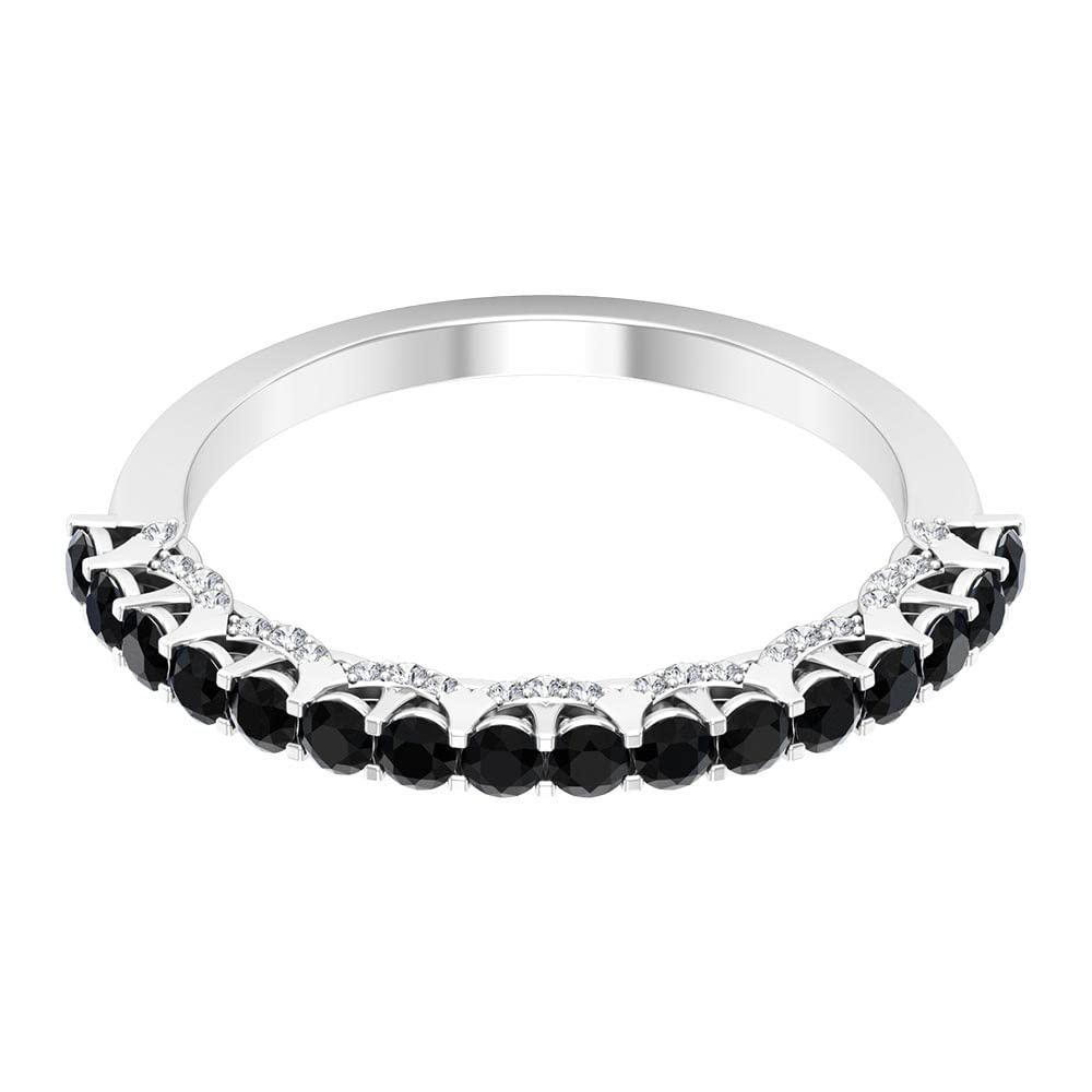 0.75 CT Black Onyx & Diamond Half Eternity Ring for Women - 14K Solid Gold Wedding Band, Anniversary Gift, Stackable Ring for Everyday Elegance