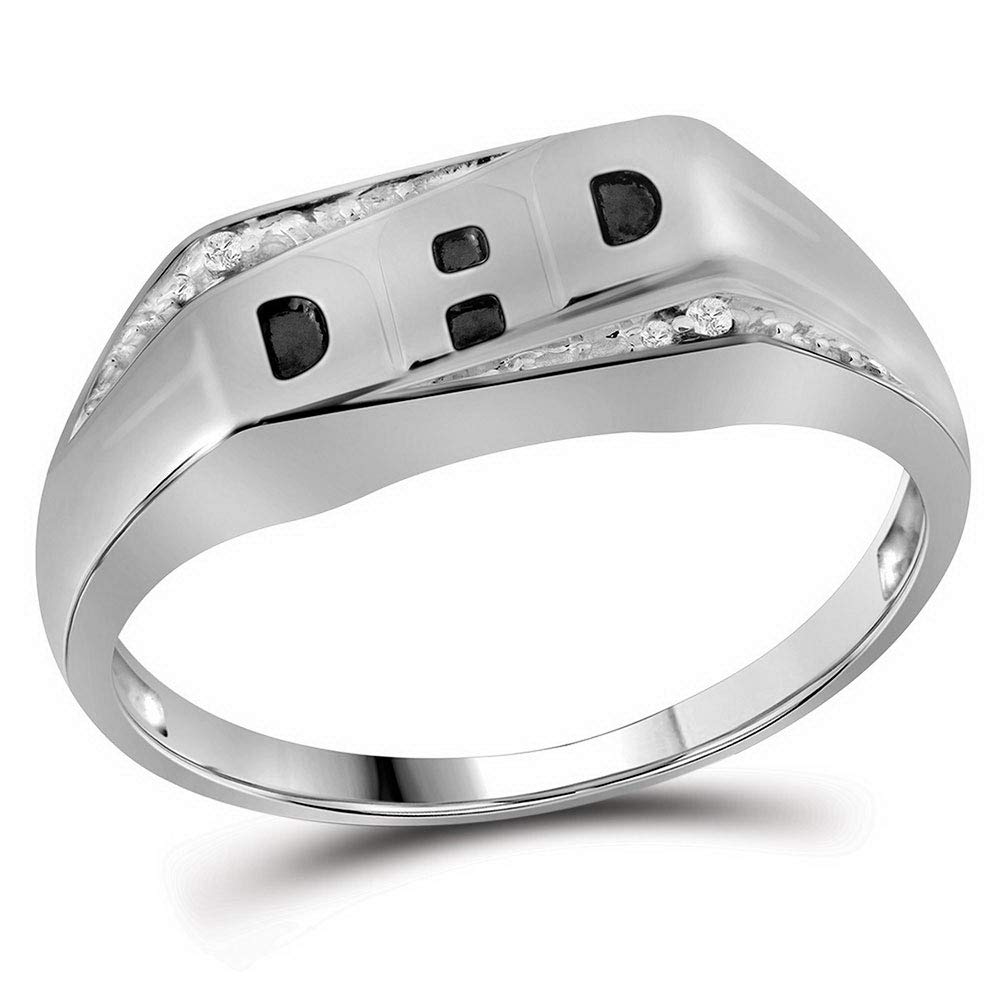 10K White Gold Men's Round Diamond Band Ring - 0.01 CTTW Wedding Band, Anniversary Gift for Husband, Father's Day Present, Everyday Wear Jewelry for Men