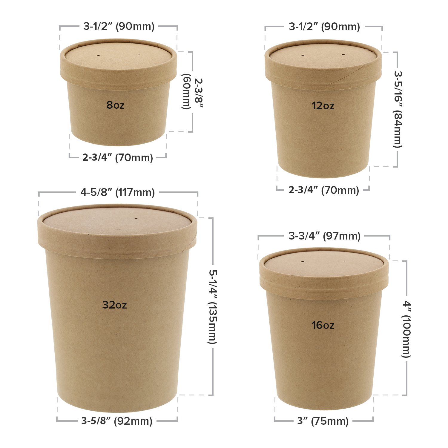 Eco-Friendly 8oz Kraft Paper Food Containers with Lids - 250 Pack | Perfect for Takeout, Meal Prep, and Catering | Disposable & Biodegradable