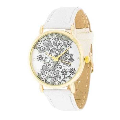 Elegant Gold Watch with Floral Print Dial - Stylish Women's Fashion Accessory for Everyday Wear & Special Occasions