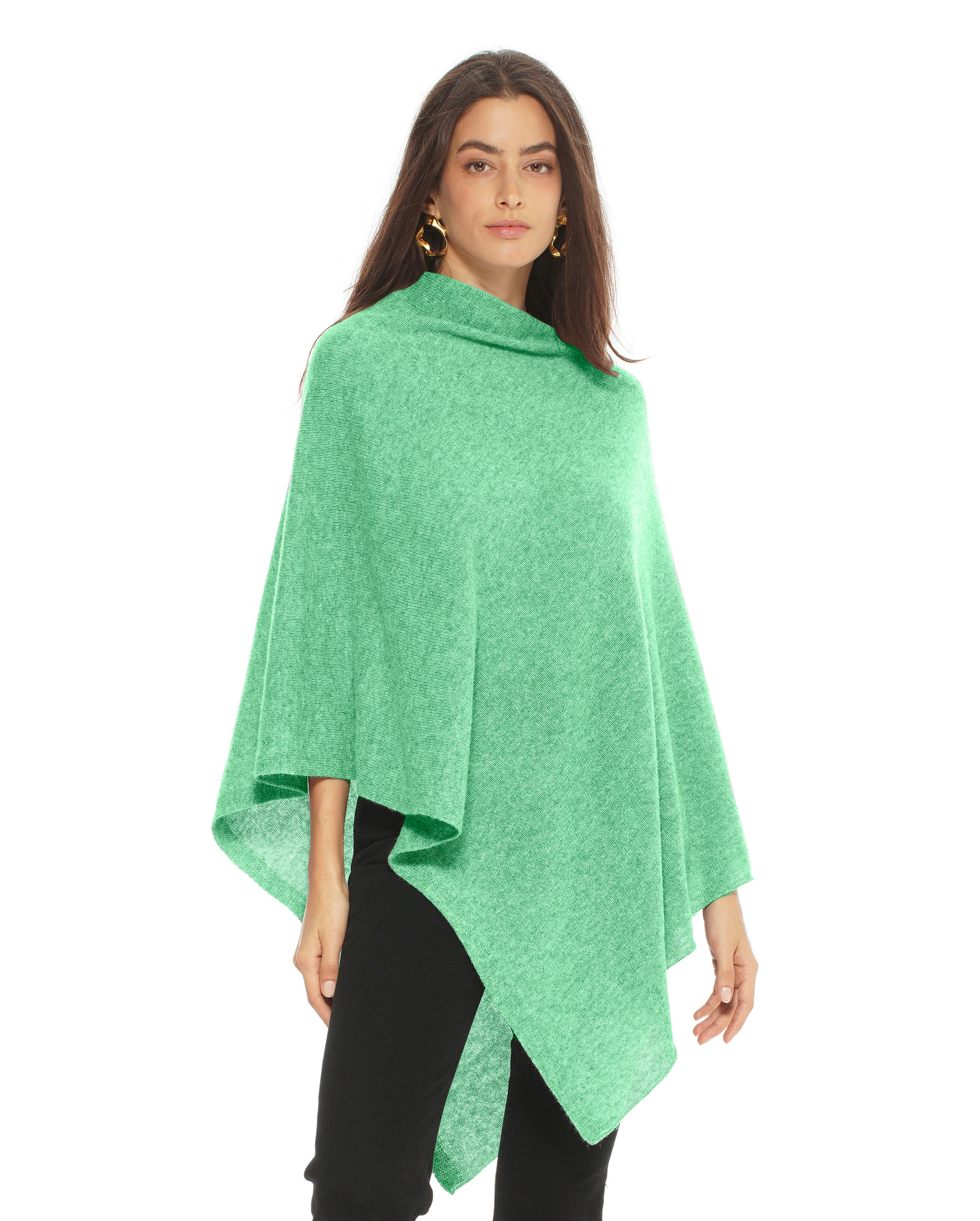 Luxury Women's Pure Cashmere Poncho - Soft & Warm Kiwi Green Shawl Wrap for Fall & Winter - Perfect for Travel, Office, and Casual Outfits